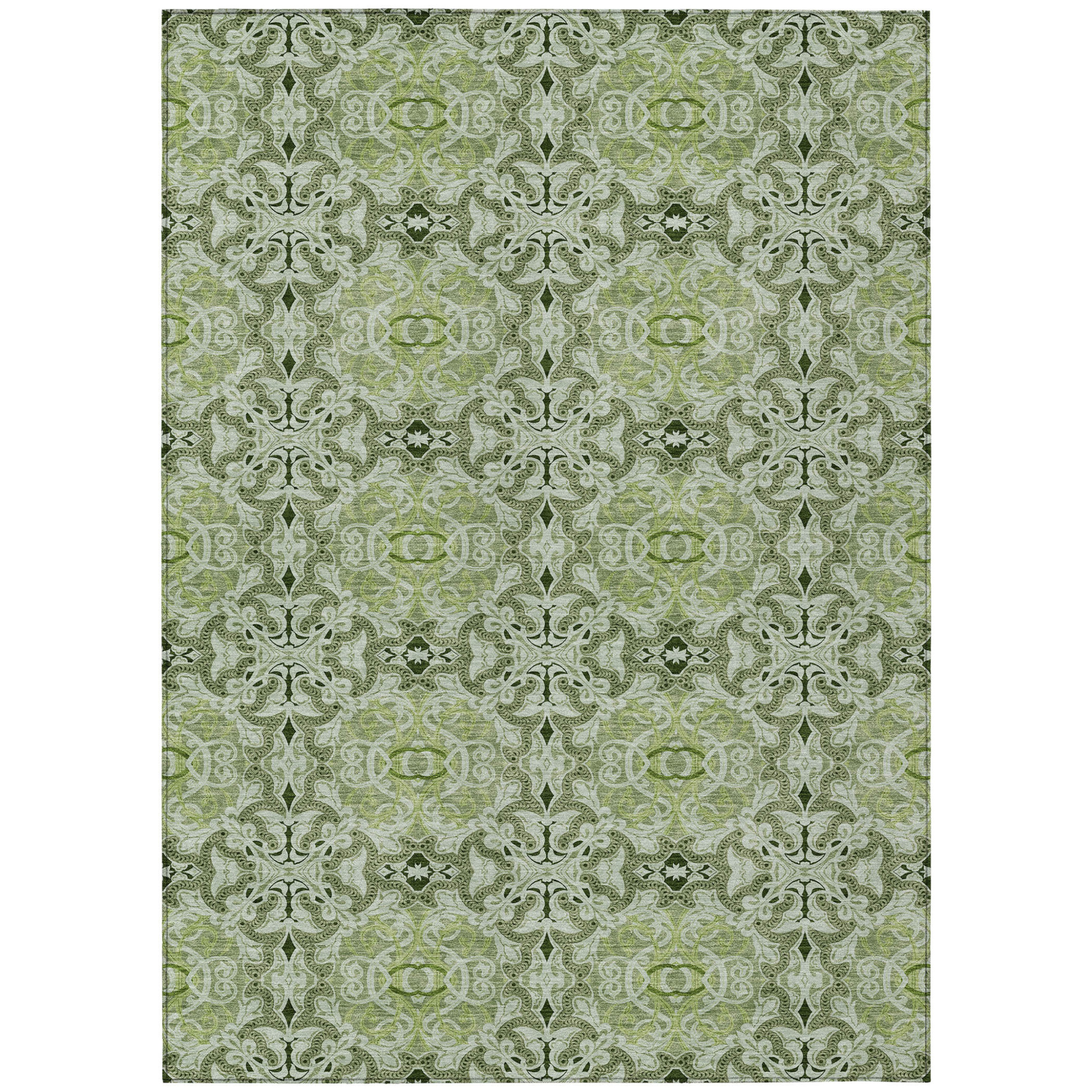 10' X 14' Artichoke Green And Fern Green Medallion Washable Indoor Outdoor Area Rug - 1 - Sports & Outdoor