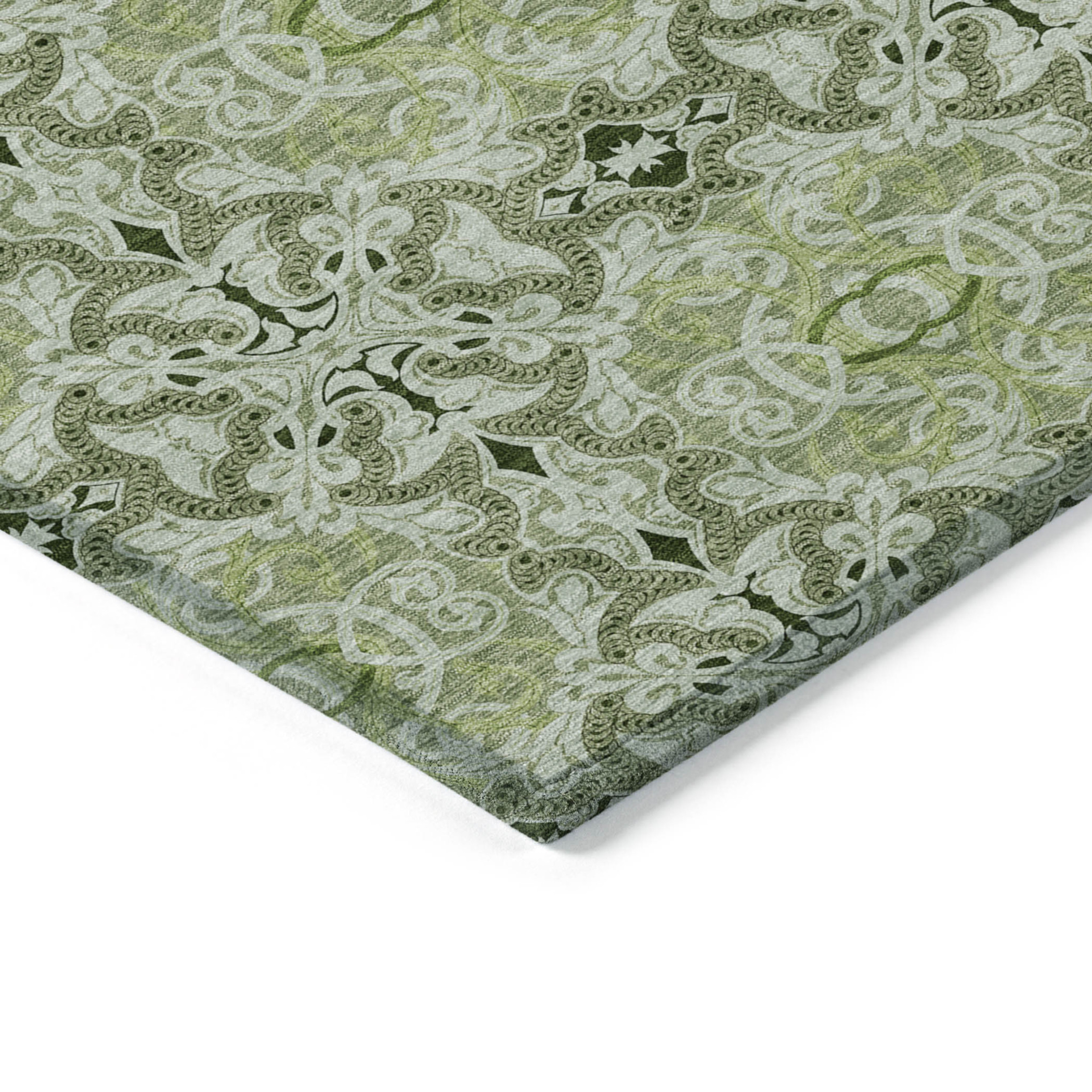 10' X 14' Artichoke Green And Fern Green Medallion Washable Indoor Outdoor Area Rug - 1 - Sports & Outdoor