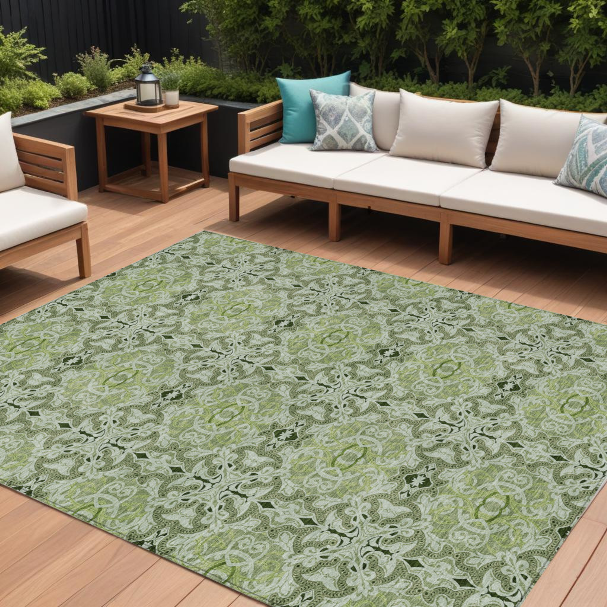 10' X 14' Artichoke Green And Fern Green Medallion Washable Indoor Outdoor Area Rug - 1 - Sports & Outdoor