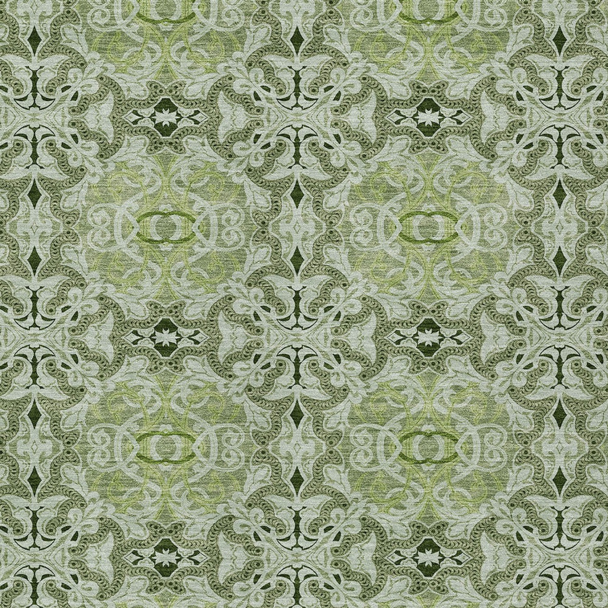 10' X 14' Artichoke Green And Fern Green Medallion Washable Indoor Outdoor Area Rug - 1 - Sports & Outdoor