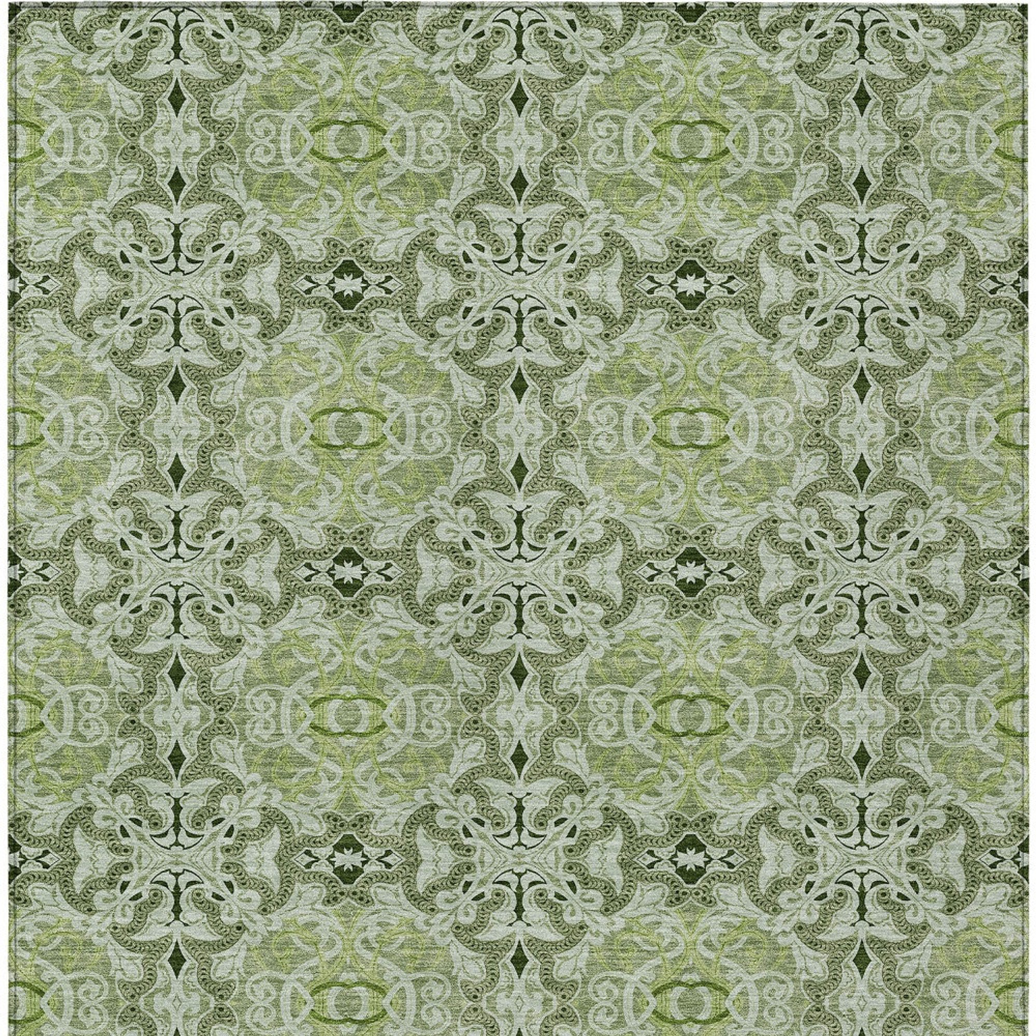 10' X 14' Artichoke Green And Fern Green Medallion Washable Indoor Outdoor Area Rug - 1 - Sports & Outdoor