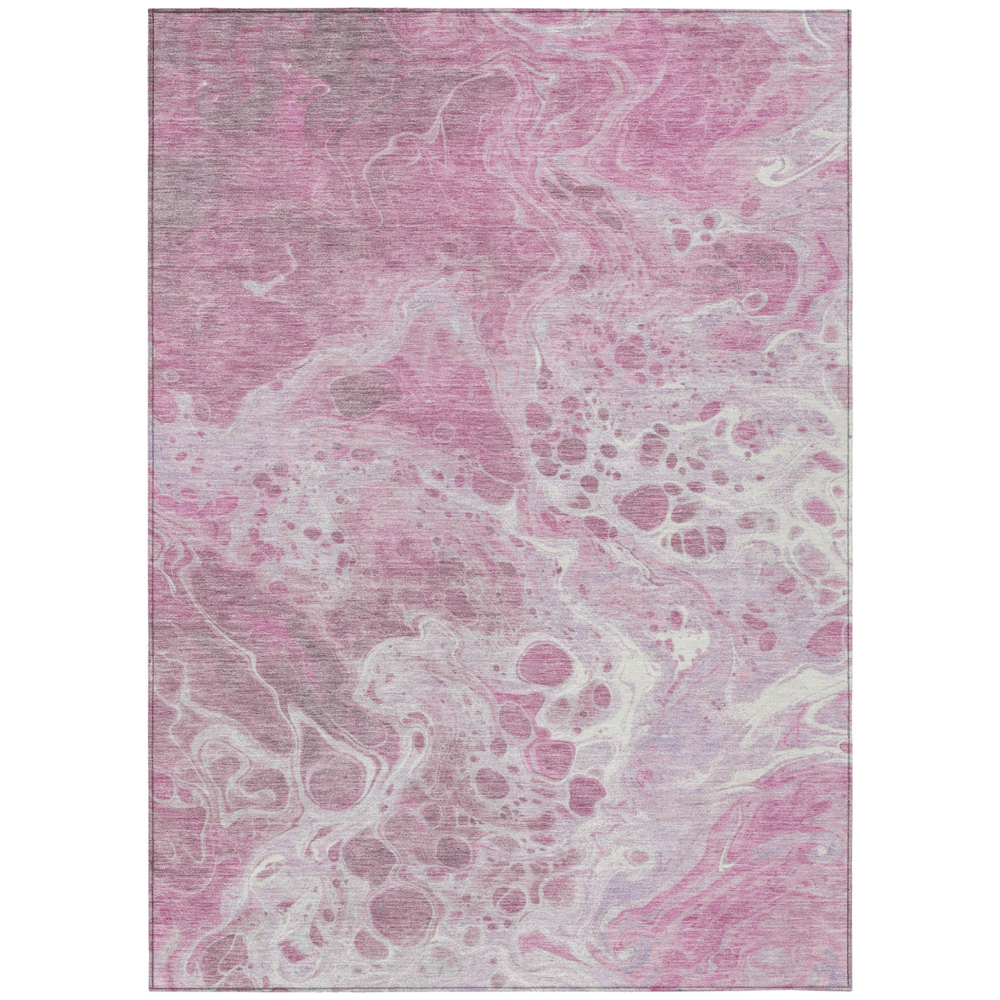 9' X 12' Pink And Ivory Abstract Washable Indoor Outdoor Area Rug Sports & Outdoor
