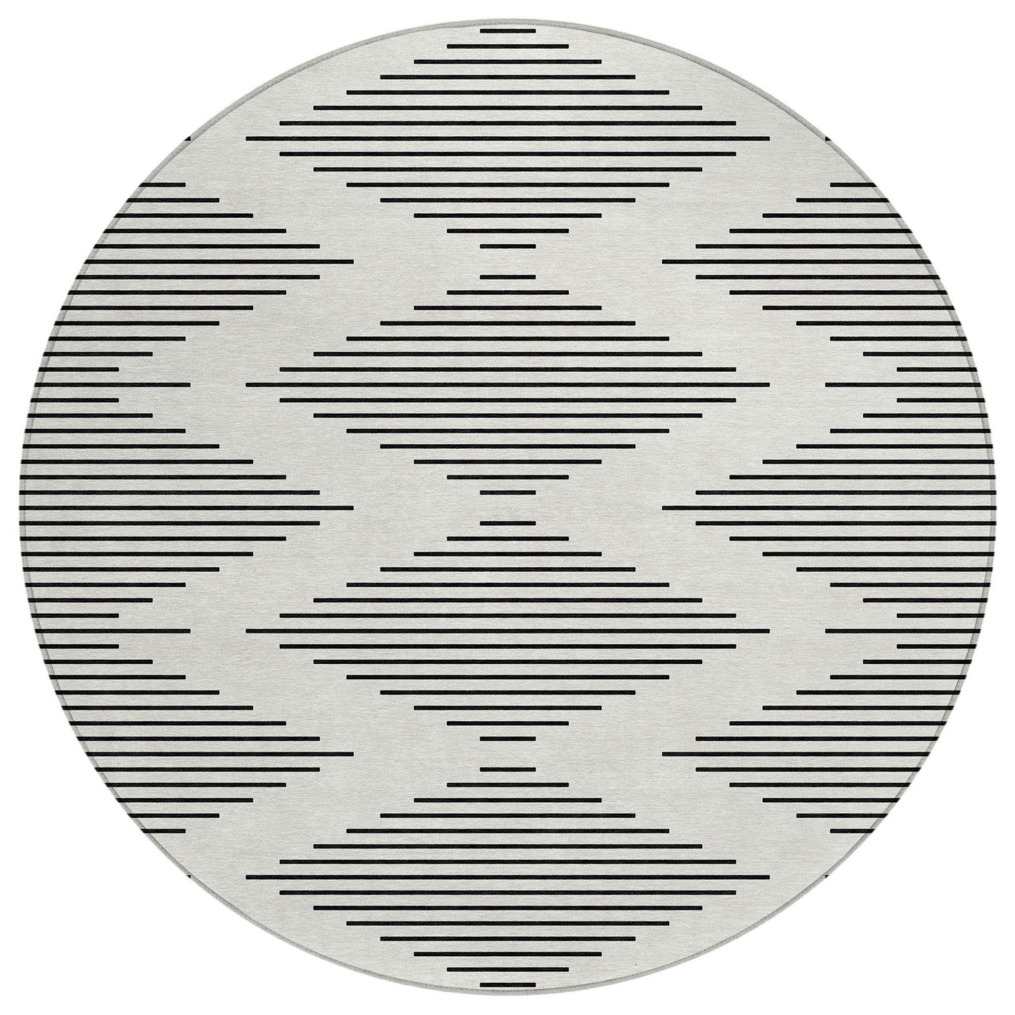 8' Ivory And Black Round Geometric Washable Indoor Outdoor Area Rug Sports & Outdoor