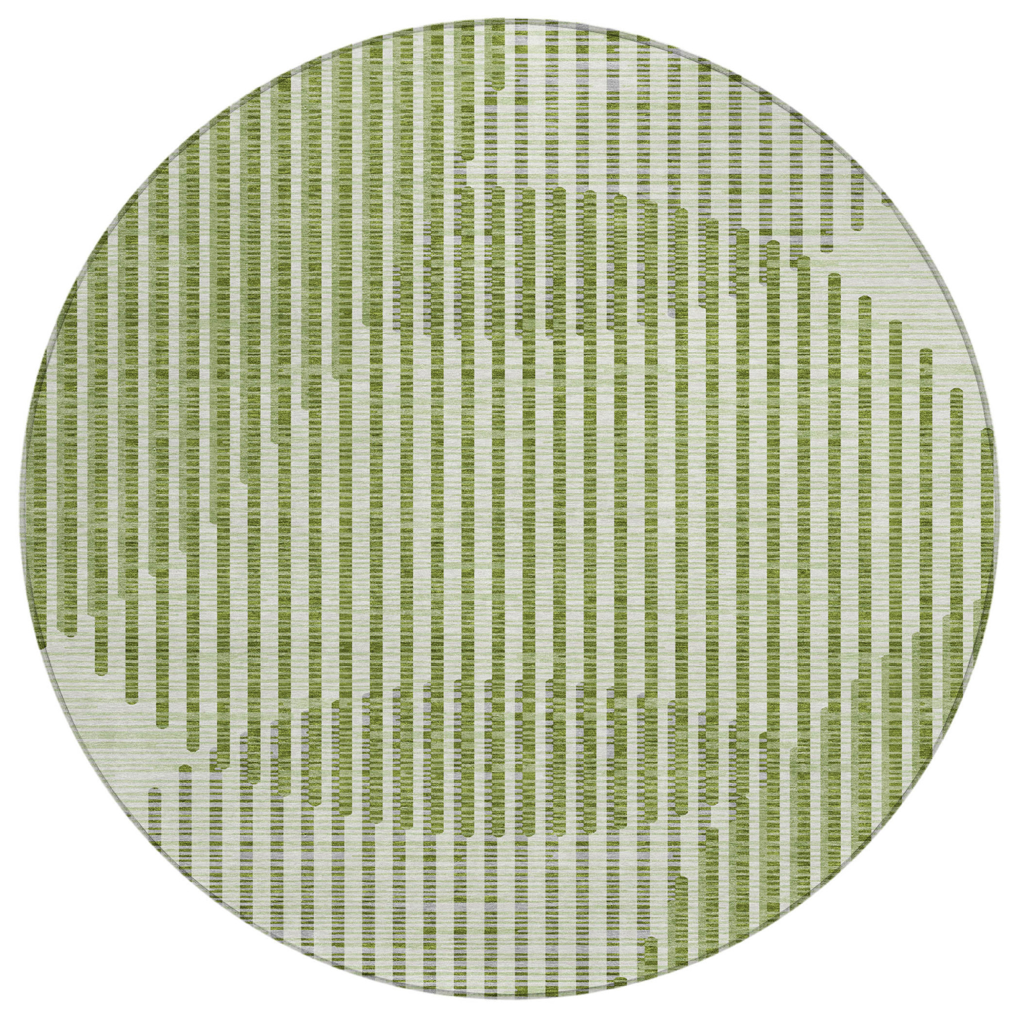8' Green And Ivory Round Geometric Washable Indoor Outdoor Area Rug Sports & Outdoor
