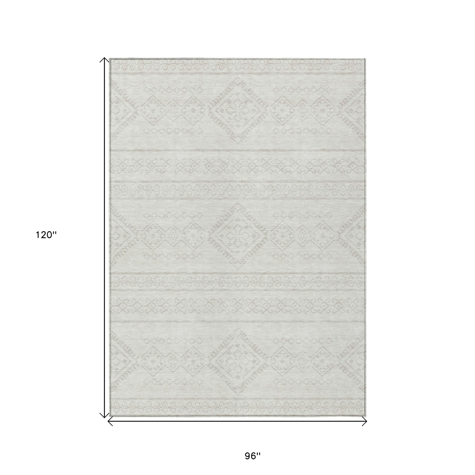 8' X 10' Ivory And Silver Southwestern Washable Indoor Outdoor Area Rug Sports & Outdoor