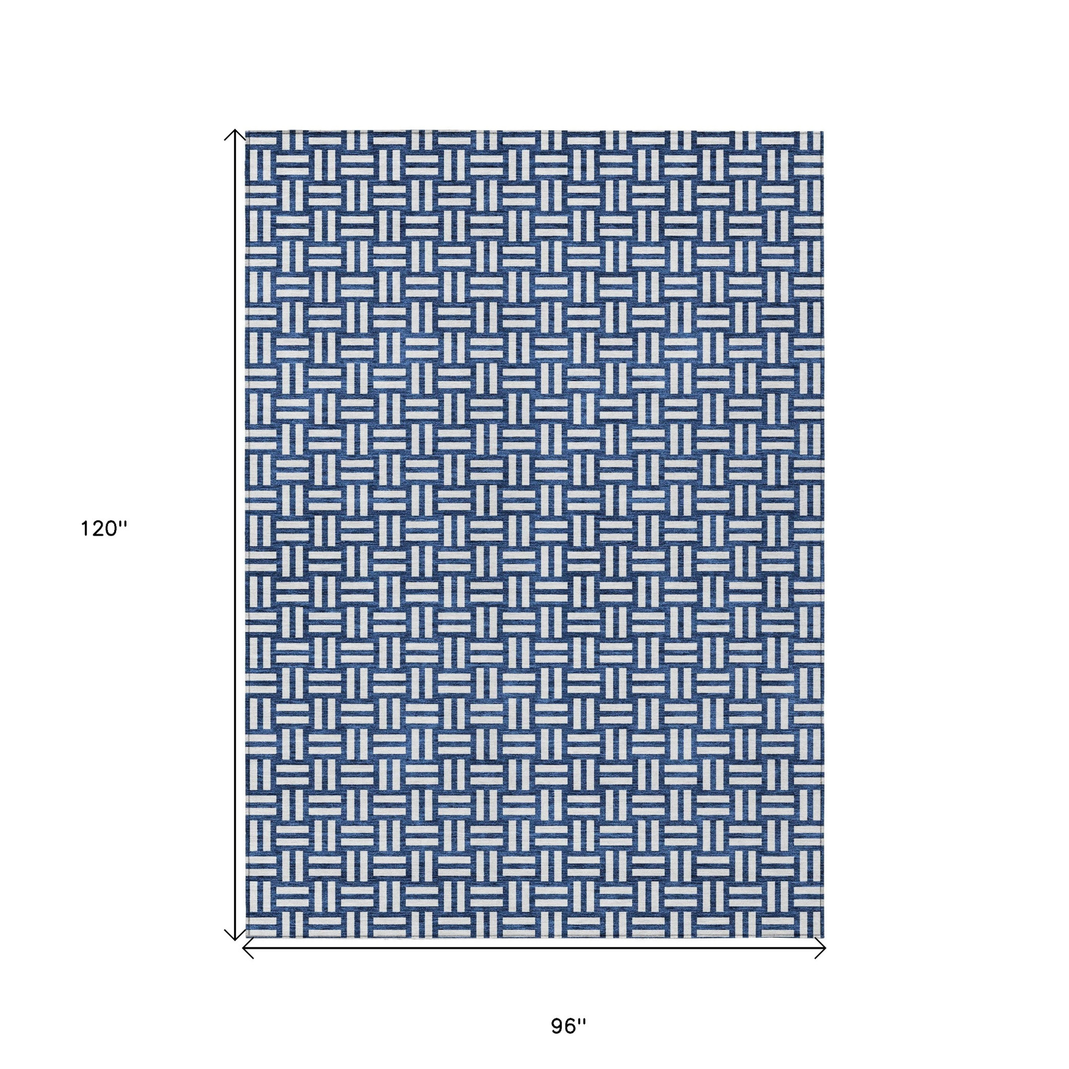8' X 10' Navy Blue And Ivory Geometric Washable Indoor Outdoor Area Rug Sports & Outdoor