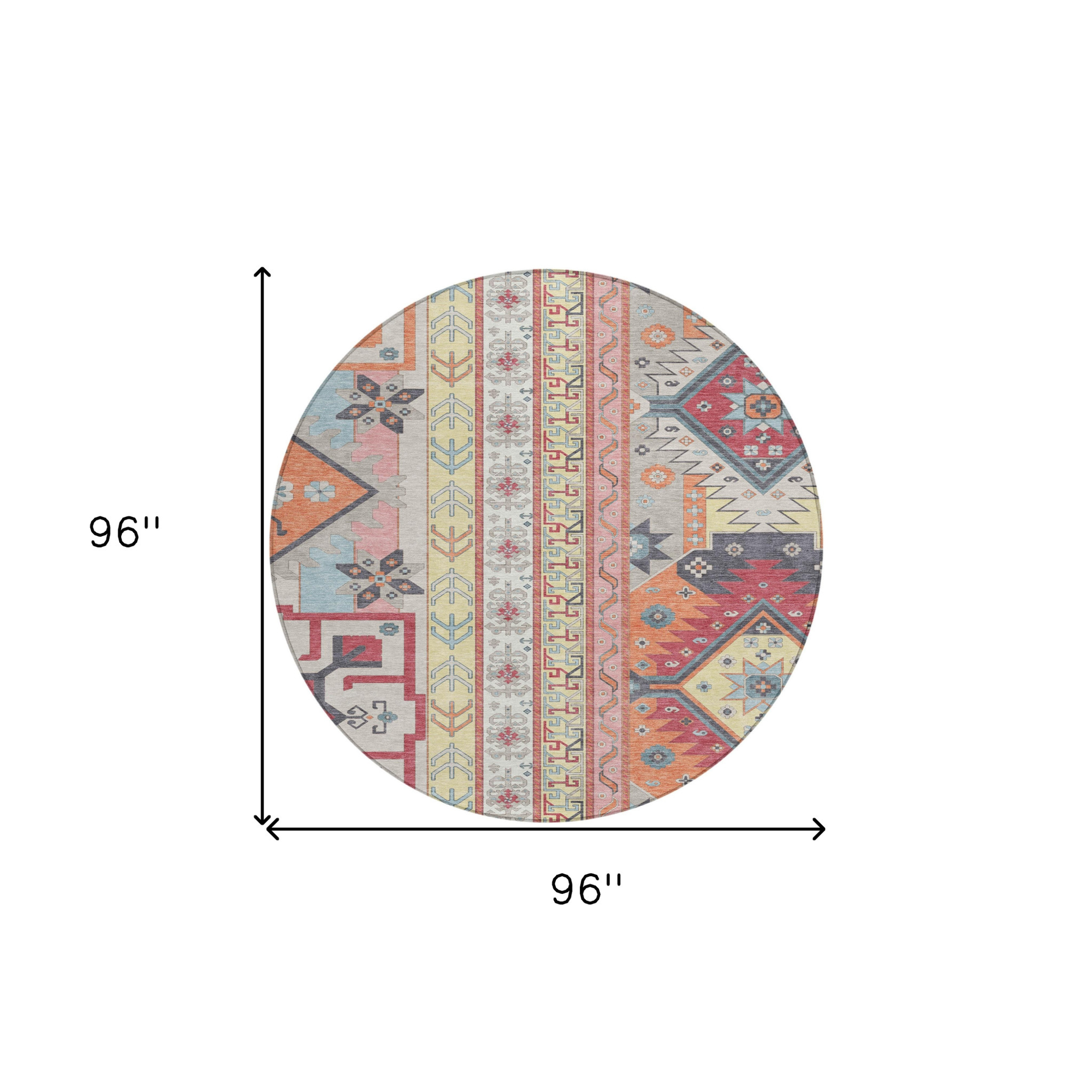 8' Linen Pink And Yellow Round Aztec Washable Indoor Outdoor Area Rug Sports & Outdoor