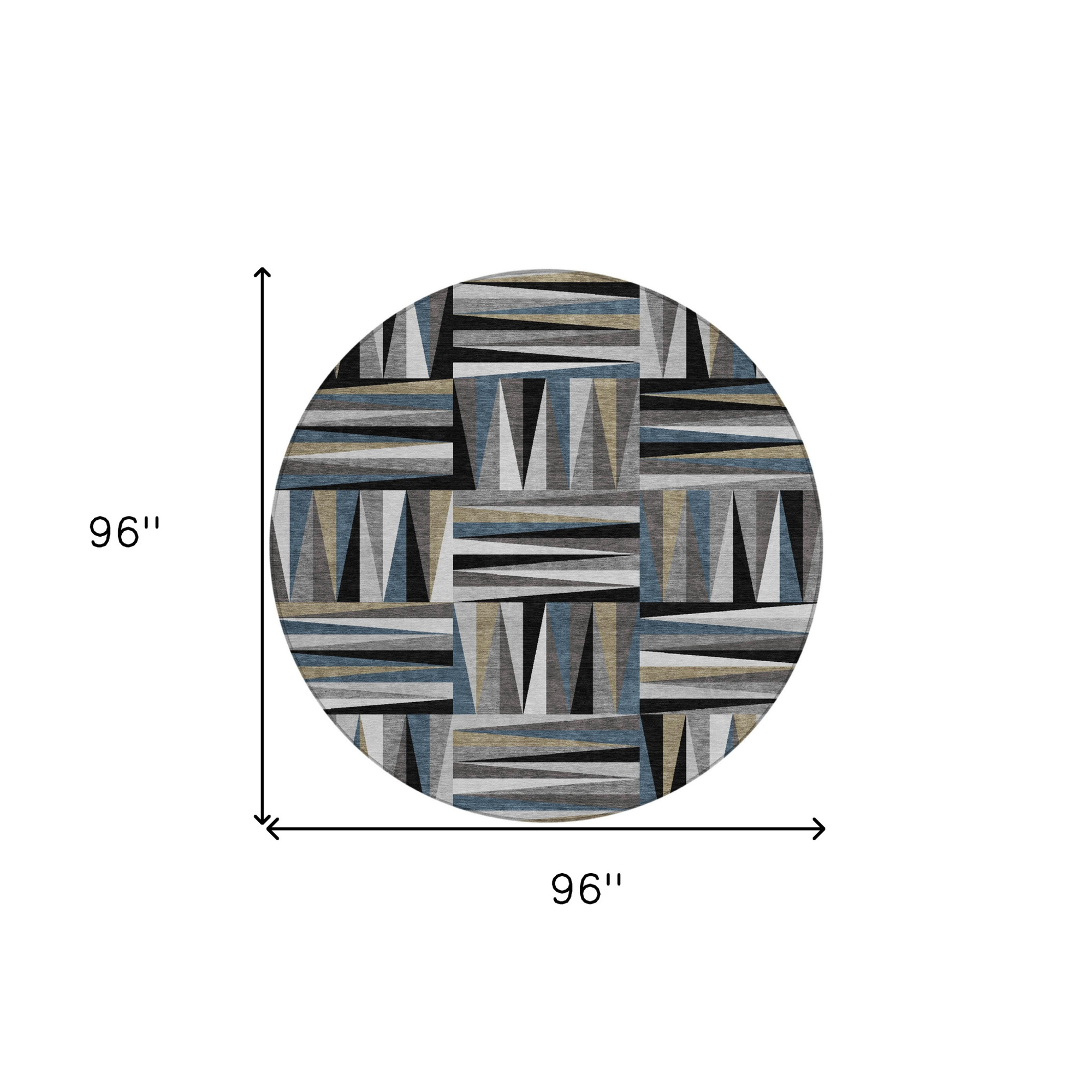8' Black Gray And Ivory Round Geometric Washable Indoor Outdoor Area Rug Sports & Outdoor