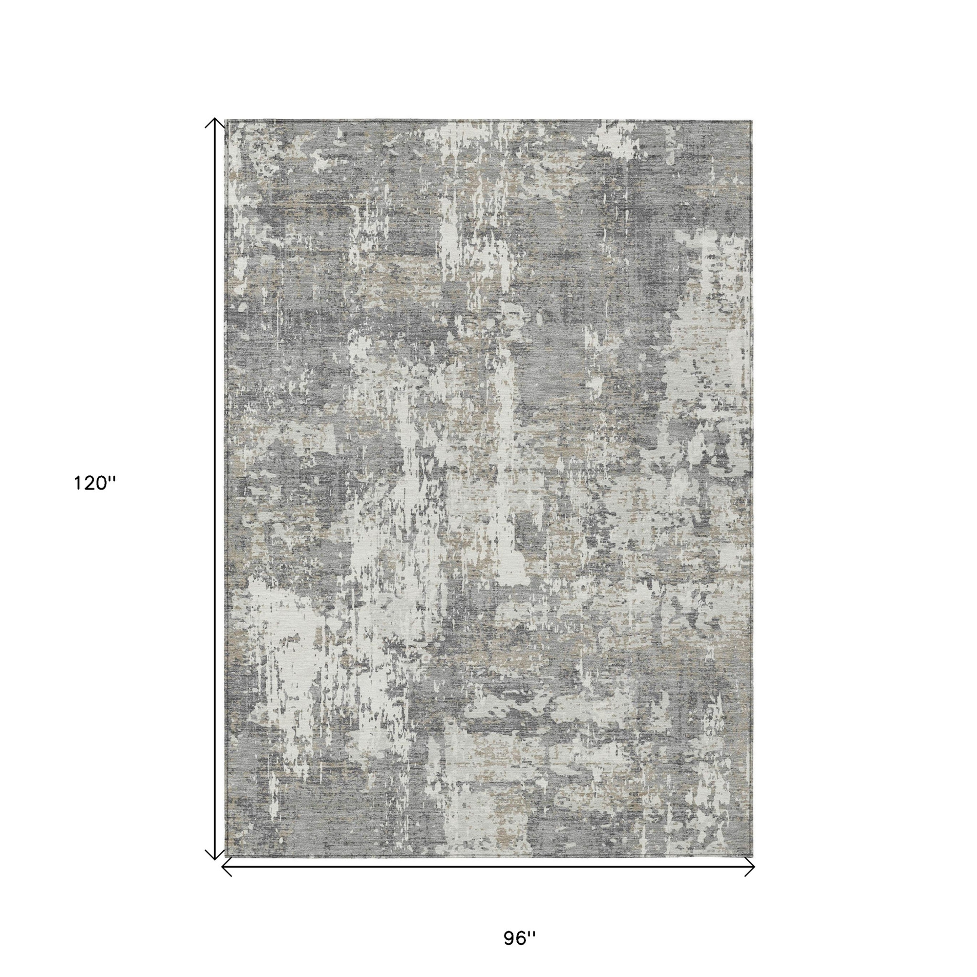 8' X 10' Gray And Ivory Abstract Washable Indoor Outdoor Area Rug Sports & Outdoor