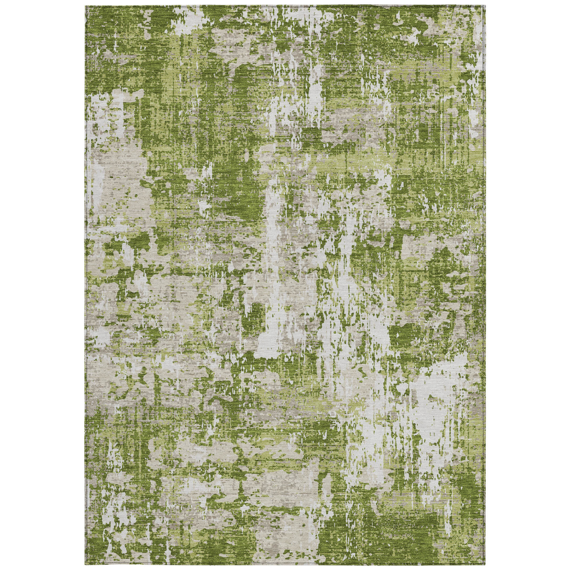 8' X 10' Green And Ivory Abstract Washable Indoor Outdoor Area Rug Sports & Outdoor