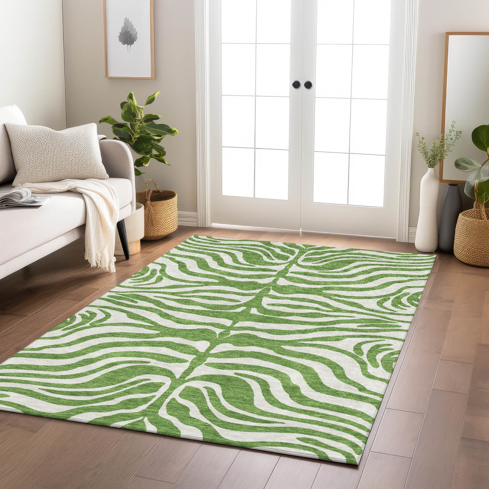 8' X 10' Green And Ivory Animal Print Washable Indoor Outdoor Area Rug Sports & Outdoor