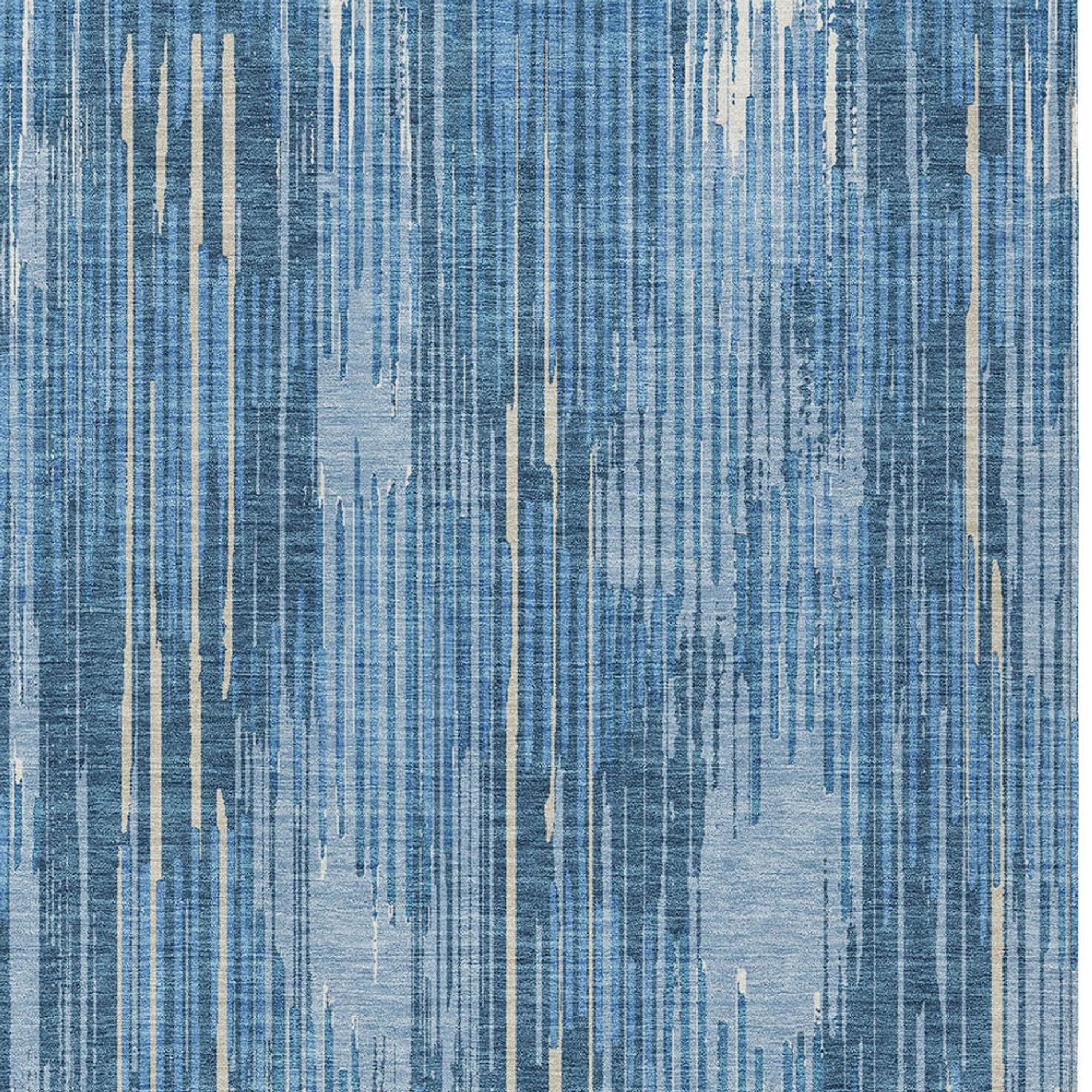 8' X 10' Blue And Ivory Striped Washable Indoor Outdoor Area Rug Sports & Outdoor