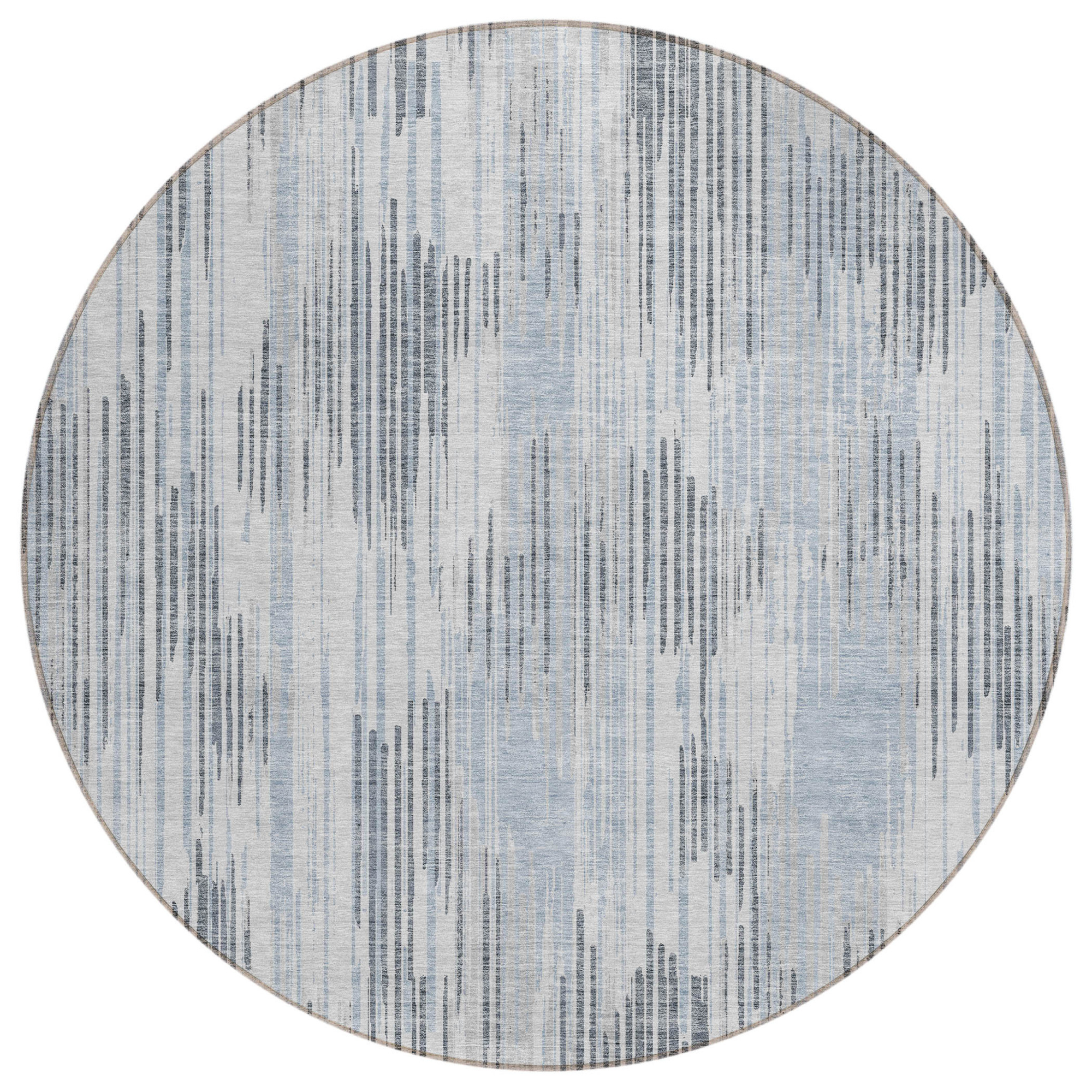8' Gray And Ivory Round Striped Washable Indoor Outdoor Area Rug Sports & Outdoor