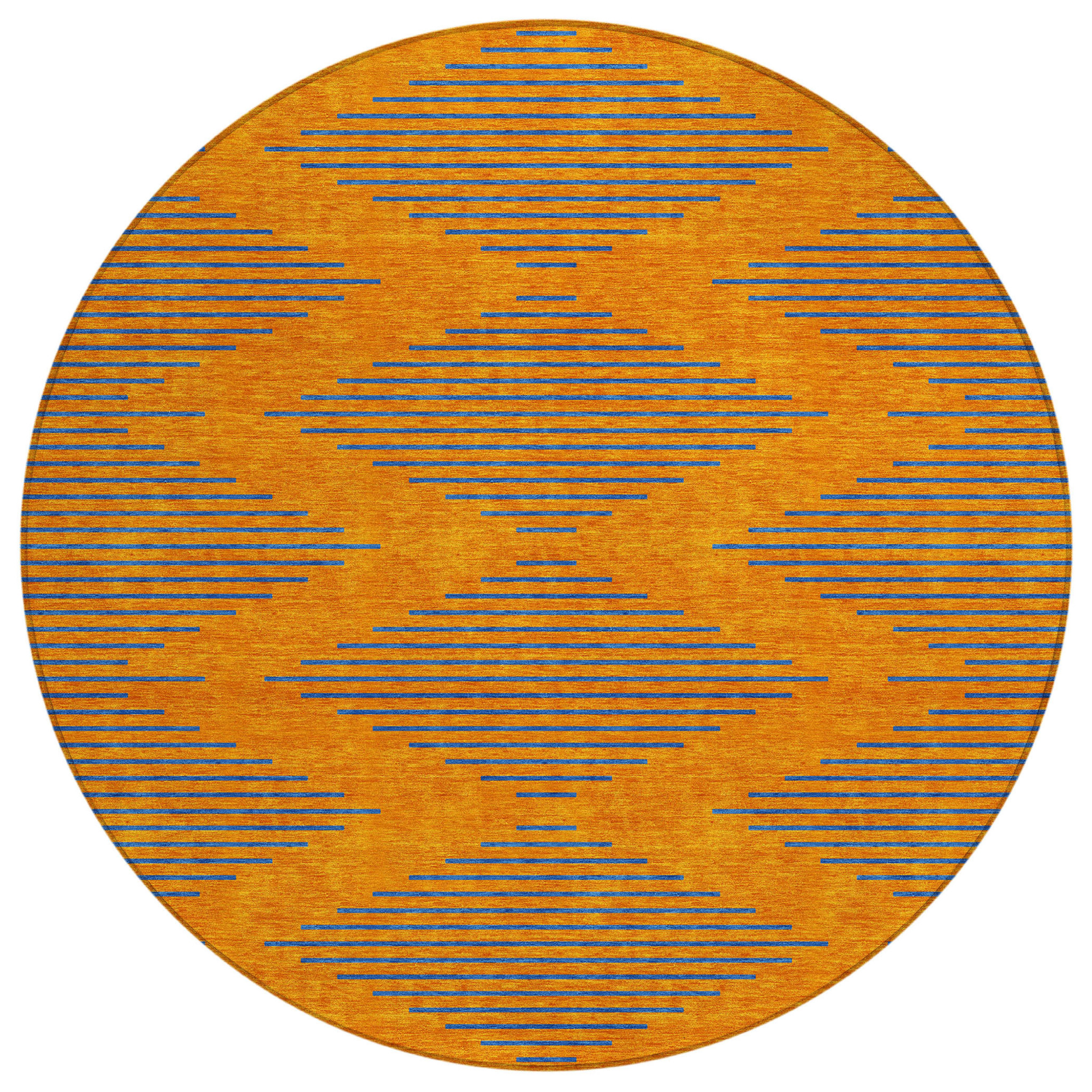8' Orange And Blue Round Geometric Washable Indoor Outdoor Area Rug Sports & Outdoor