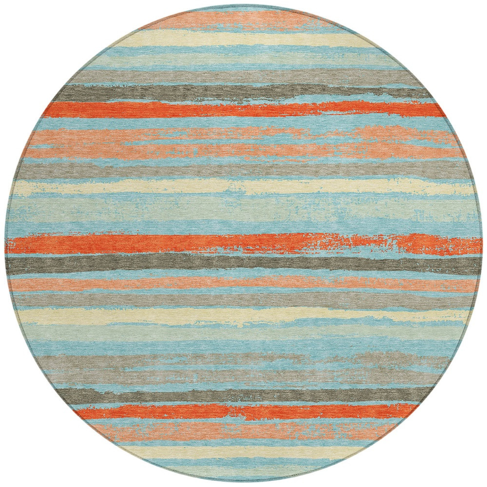 8' Sky Blue Pink And Gray Round Striped Washable Indoor Outdoor Area Rug Sports & Outdoor