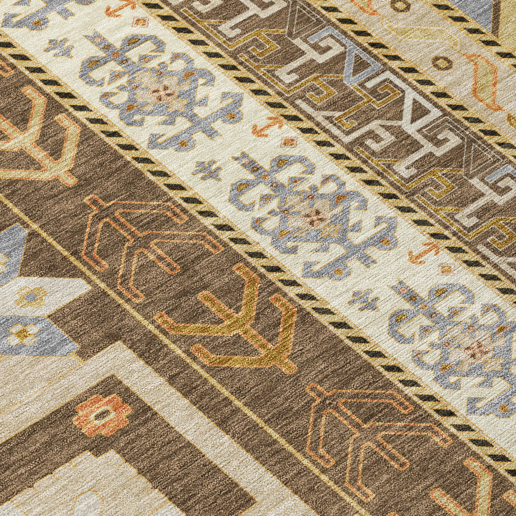 8' Brown Beige And Ivory Round Aztec Washable Indoor Outdoor Area Rug Sports & Outdoor