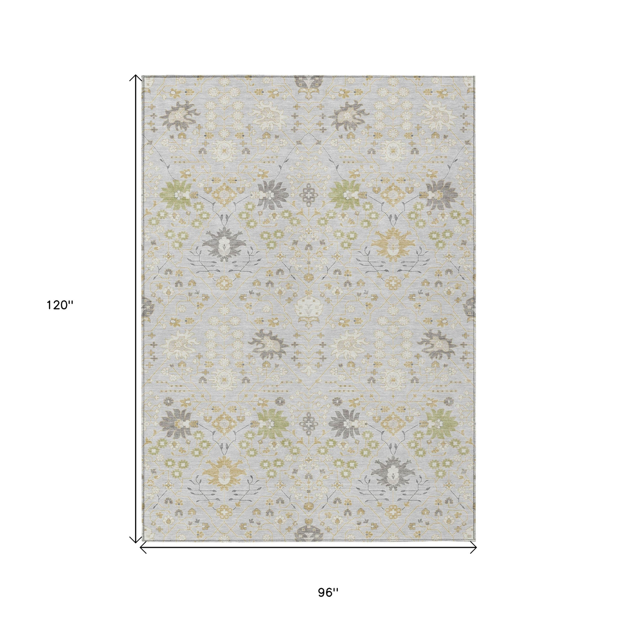 8' X 10' Silver Gray And Gold Oriental Washable Indoor Outdoor Area Rug Sports & Outdoor