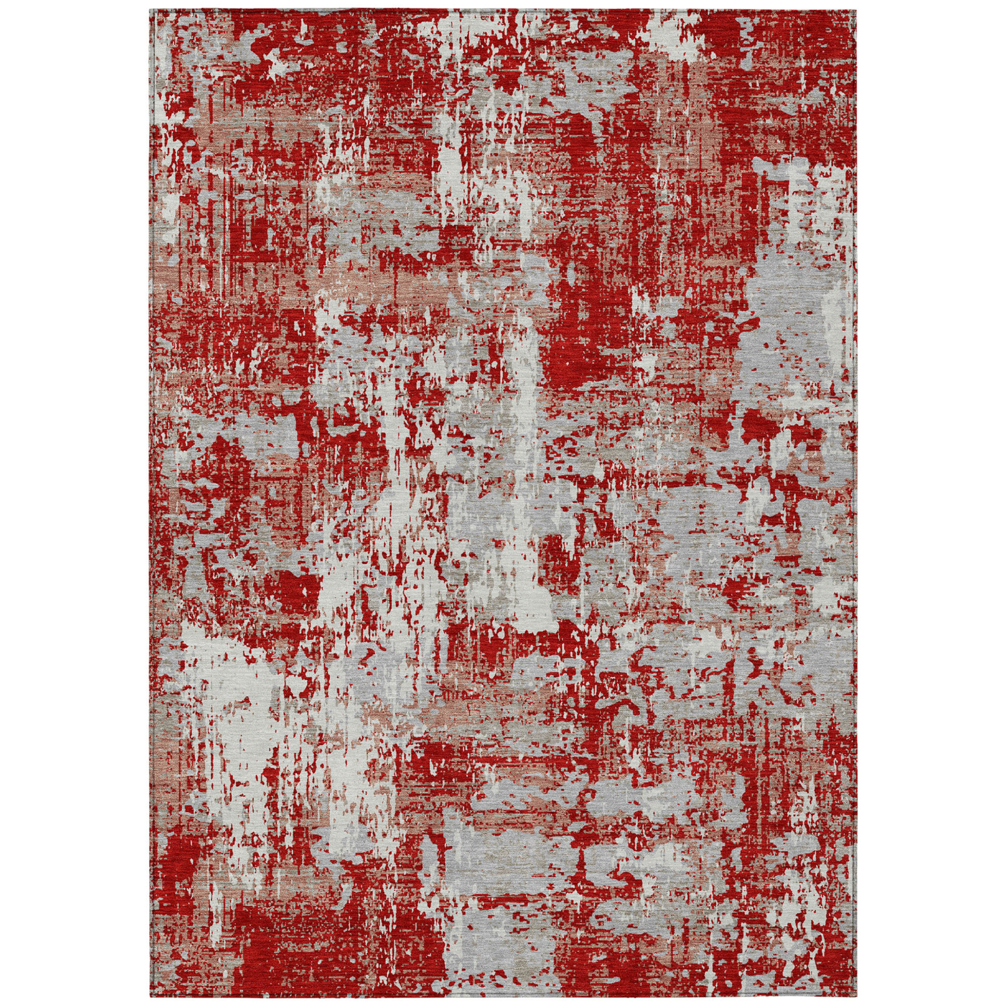 8' X 10' Red Gray And Ivory Abstract Washable Indoor Outdoor Area Rug Sports & Outdoor