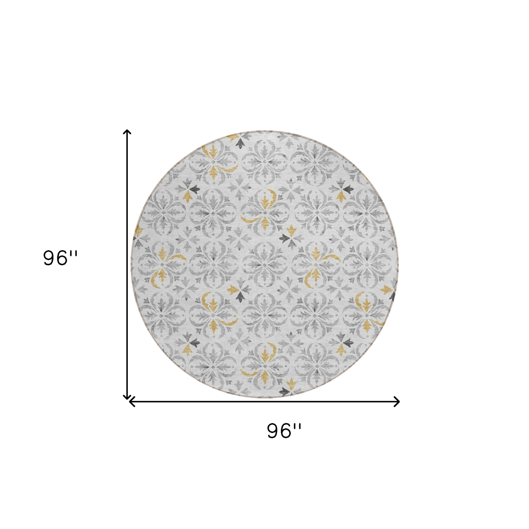 8' Silver Gray And Gold Round Floral Washable Indoor Outdoor Area Rug Sports & Outdoor