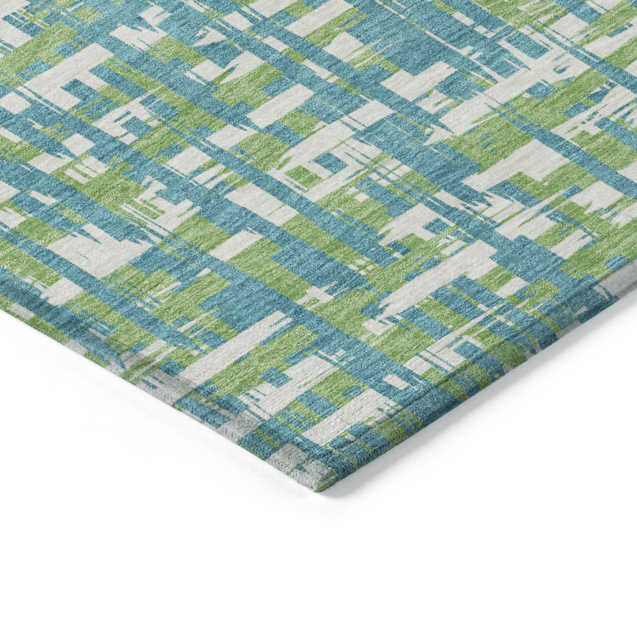 8' Turquoise Green And Ivory Round Abstract Washable Indoor Outdoor Area Rug Sports & Outdoor