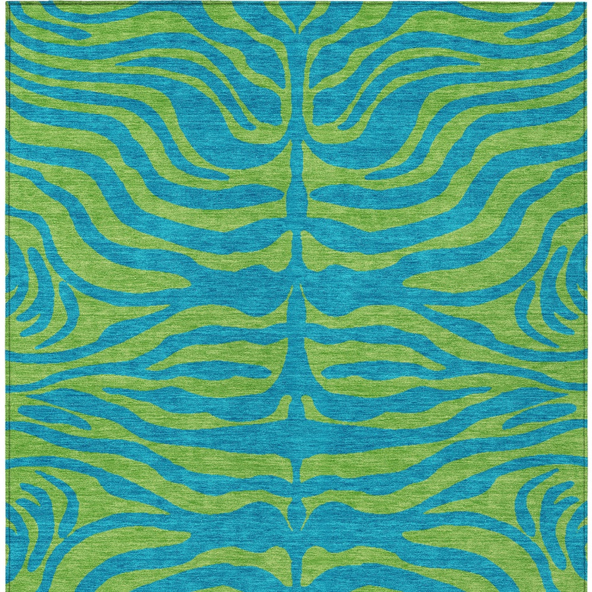 8' X 10' Teal Blue And Green Animal Print Washable Indoor Outdoor Area Rug Sports & Outdoor