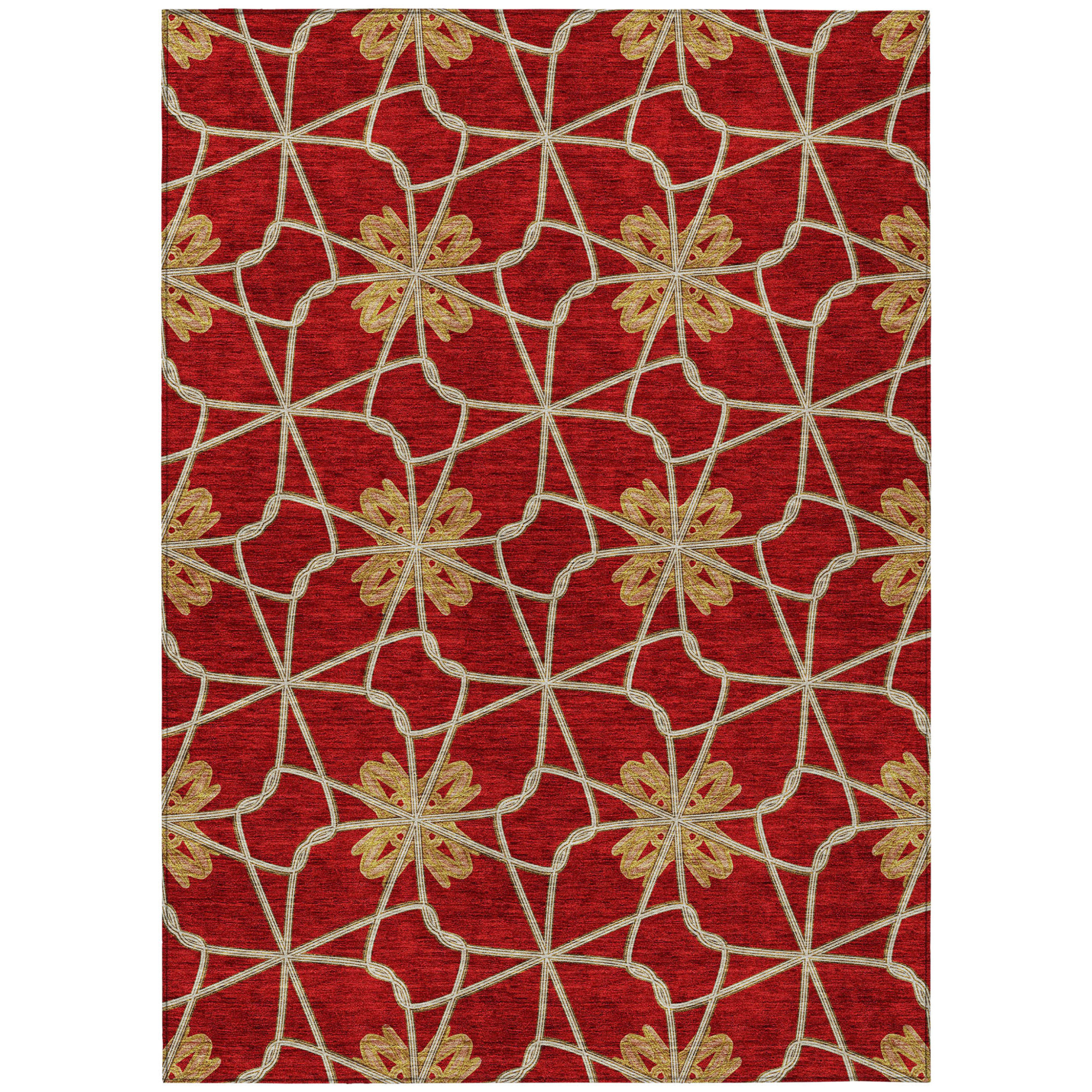 8' X 10' Orange And Gold Geometric Washable Indoor Outdoor Area Rug Sports & Outdoor