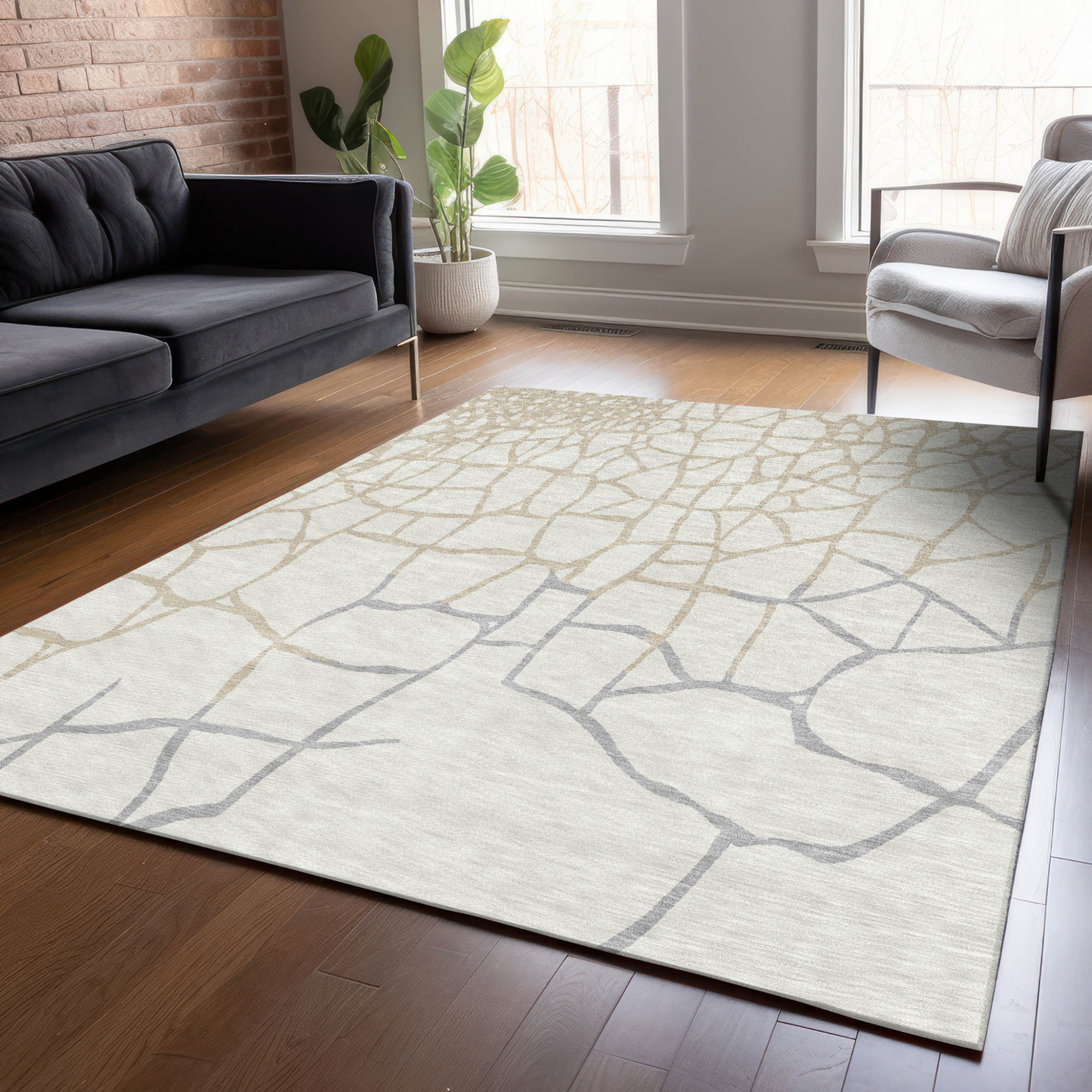 8' X 10' Ivory And Beige Abstract Washable Indoor Outdoor Area Rug Sports & Outdoor