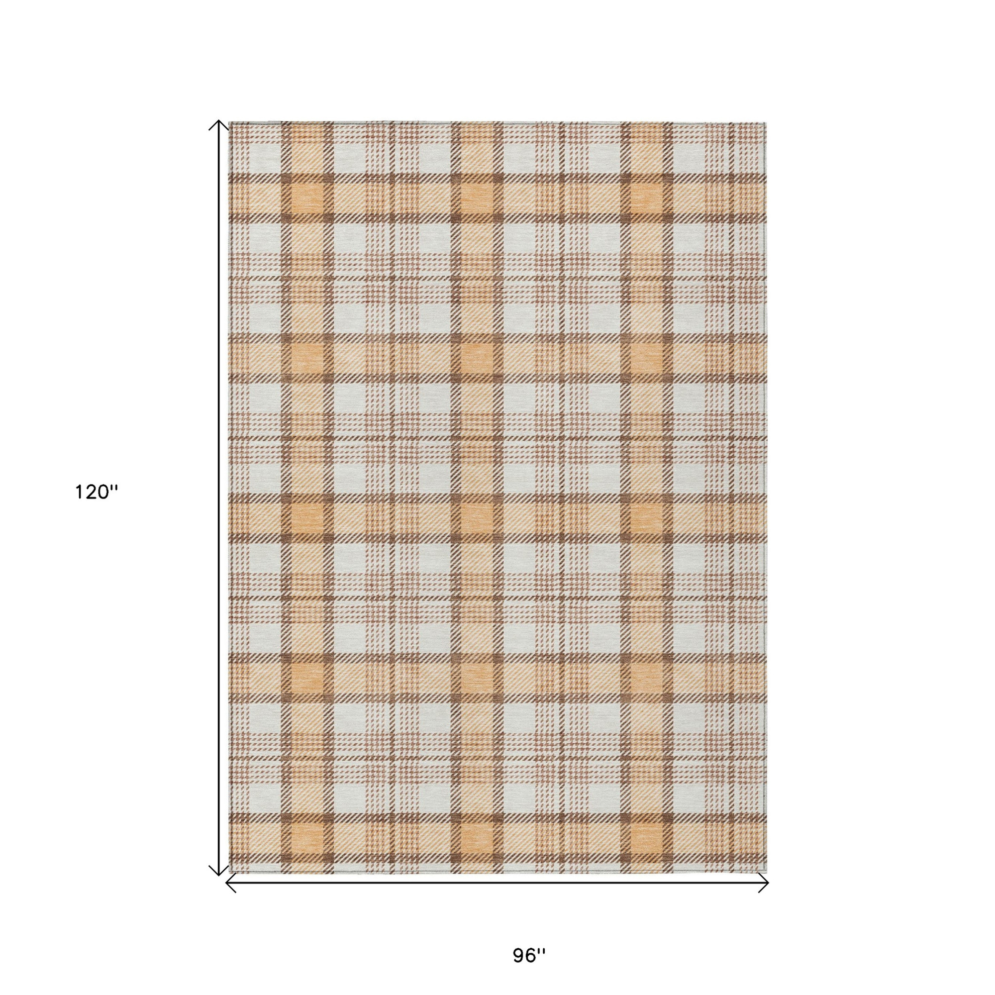 8' X 10' Peach And Beige Plaid Washable Indoor Outdoor Area Rug Sports & Outdoor