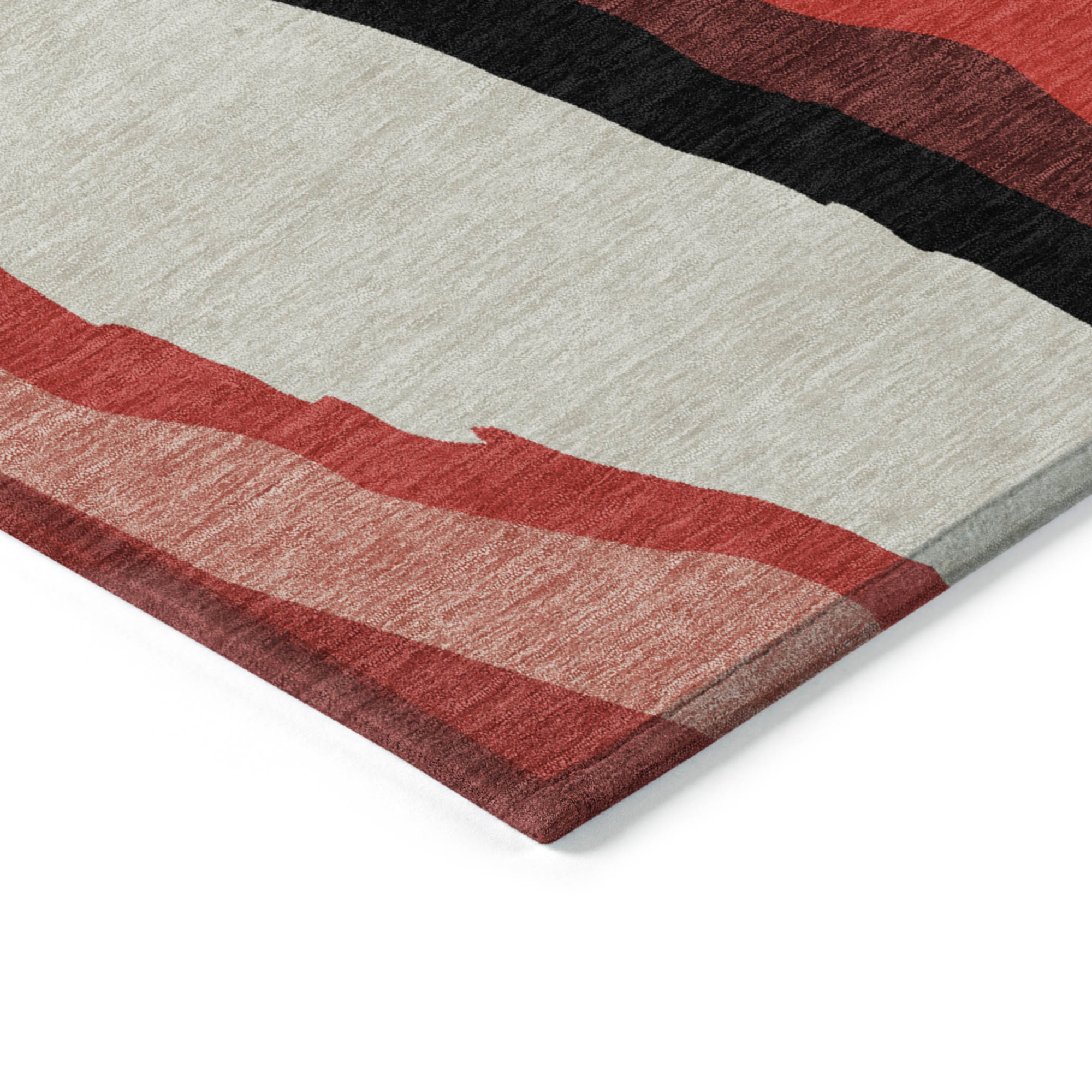 8' Red Black And Beige Round Abstract Washable Indoor Outdoor Area Rug Sports & Outdoor
