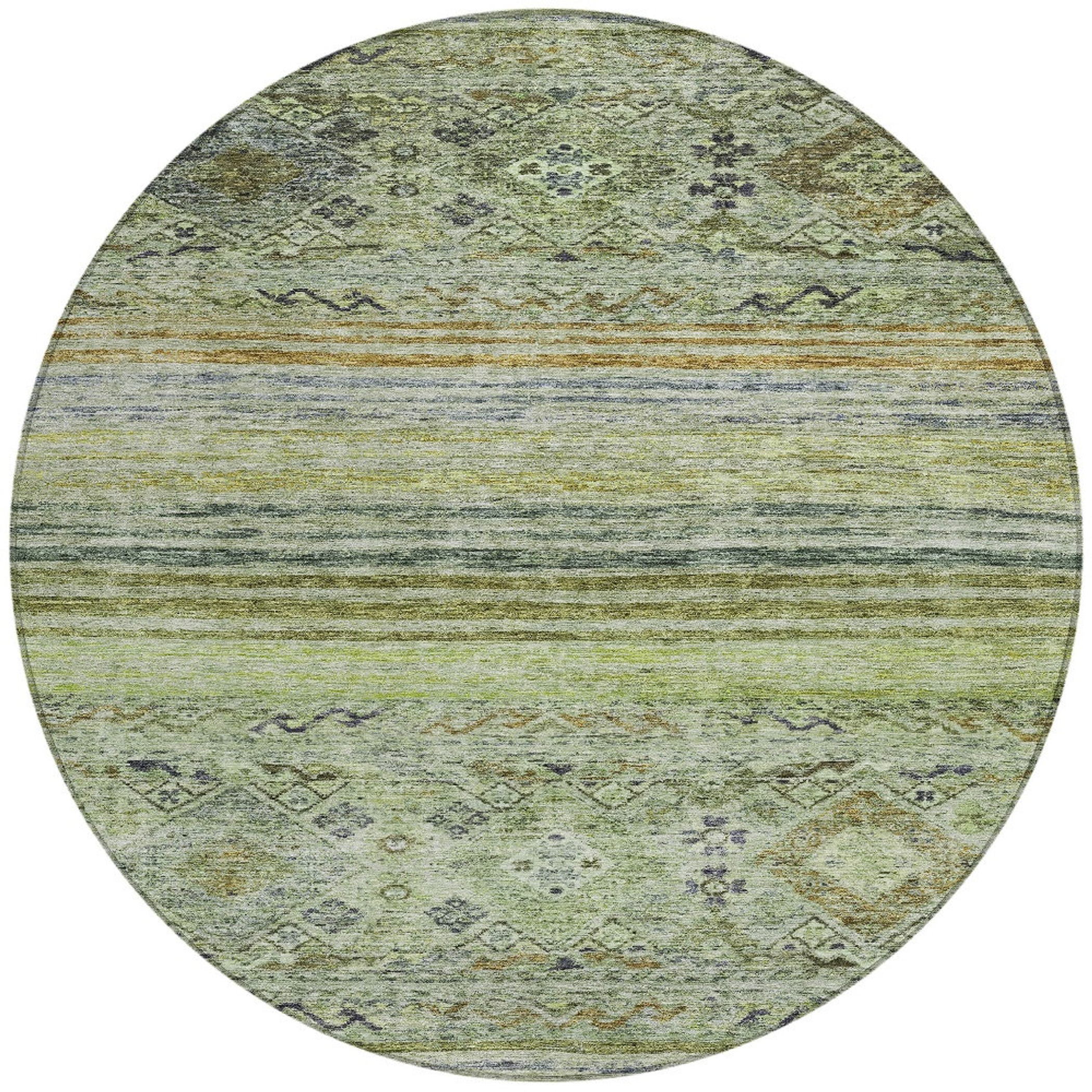 8' Artichoke Green Blue And Black Round Floral Washable Indoor Outdoor Area Rug Sports & Outdoor