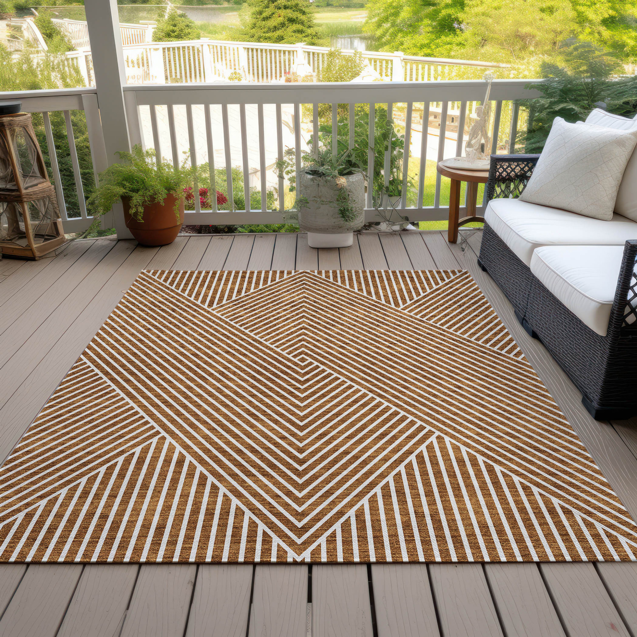8' X 10' Terra Cotta And Ivory Geometric Washable Indoor Outdoor Area Rug Sports & Outdoor