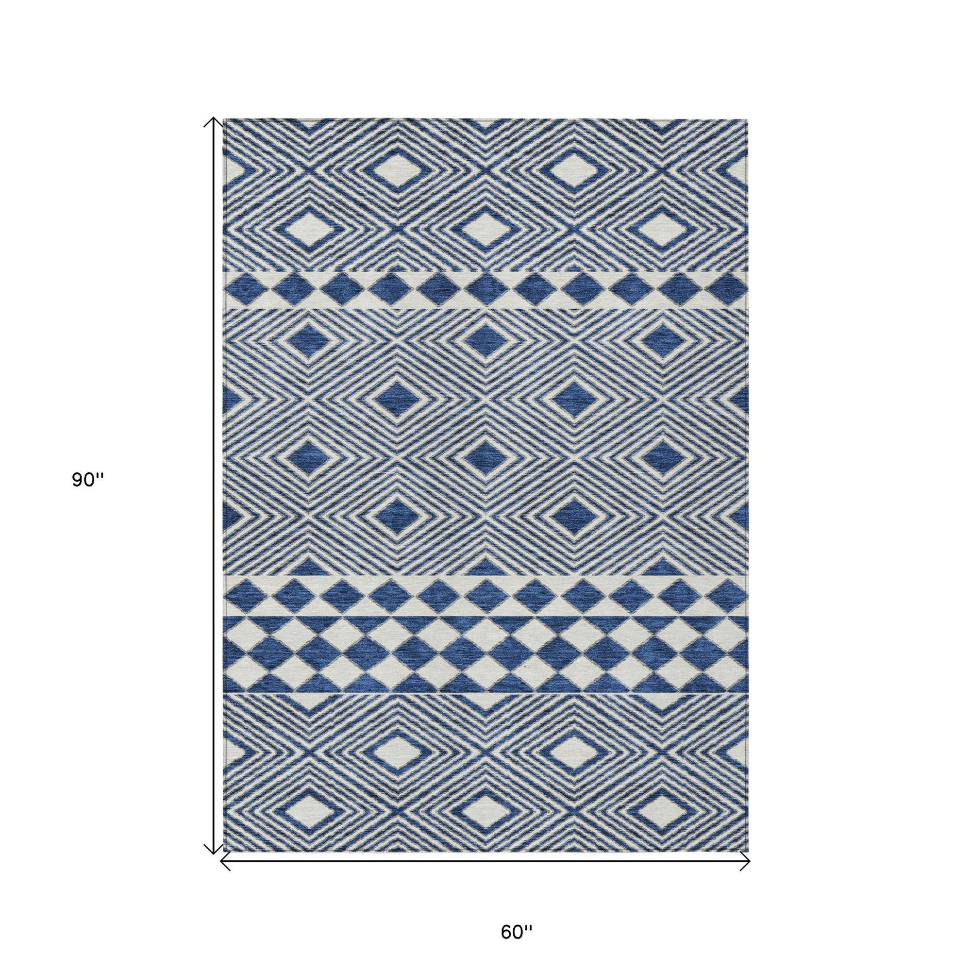 5' X 8' Navy Blue And Ivory Geometric Washable Indoor Outdoor Area Rug Sports & Outdoor