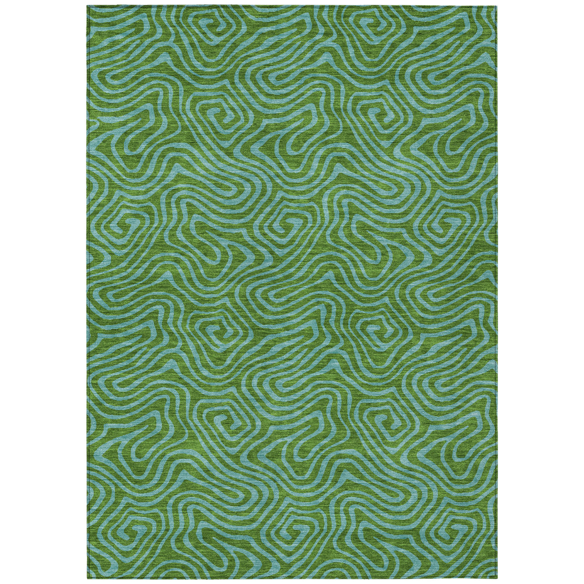 5' X 8' Green And Blue Abstract Washable Indoor Outdoor Area Rug Sports & Outdoor