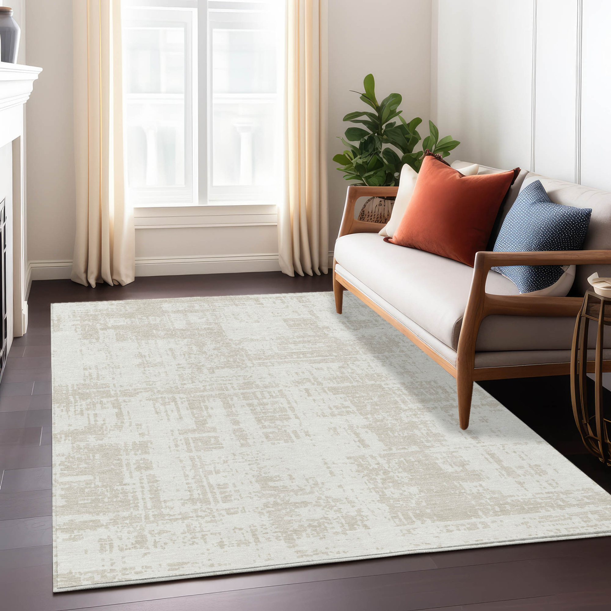 5' X 8' Ivory And Beige Abstract Washable Indoor Outdoor Area Rug Sports & Outdoor