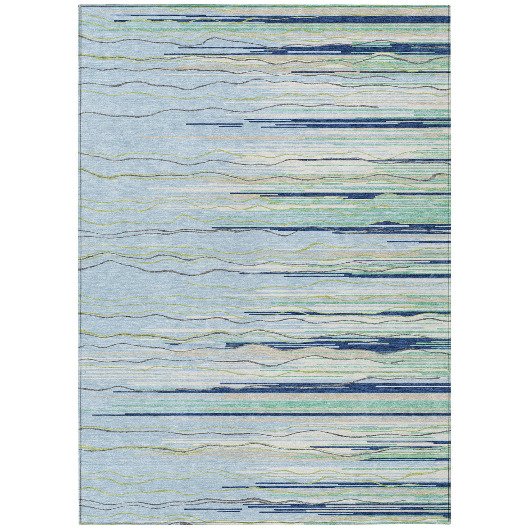 5' X 8' Sky Blue Aqua And Gray Striped Washable Indoor Outdoor Area Rug Sports & Outdoor