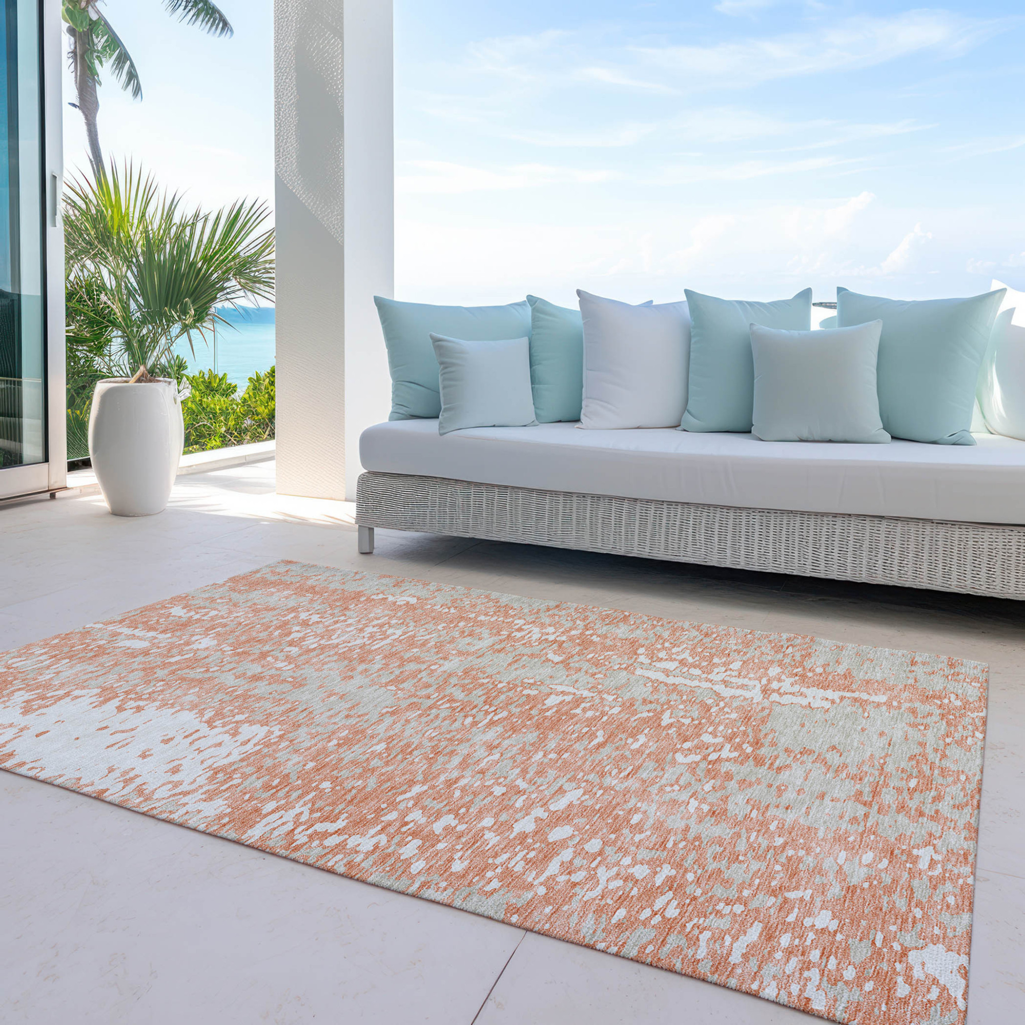 8' X 10' Coral And Ivory Abstract Washable Indoor Outdoor Area Rug Sports & Outdoor