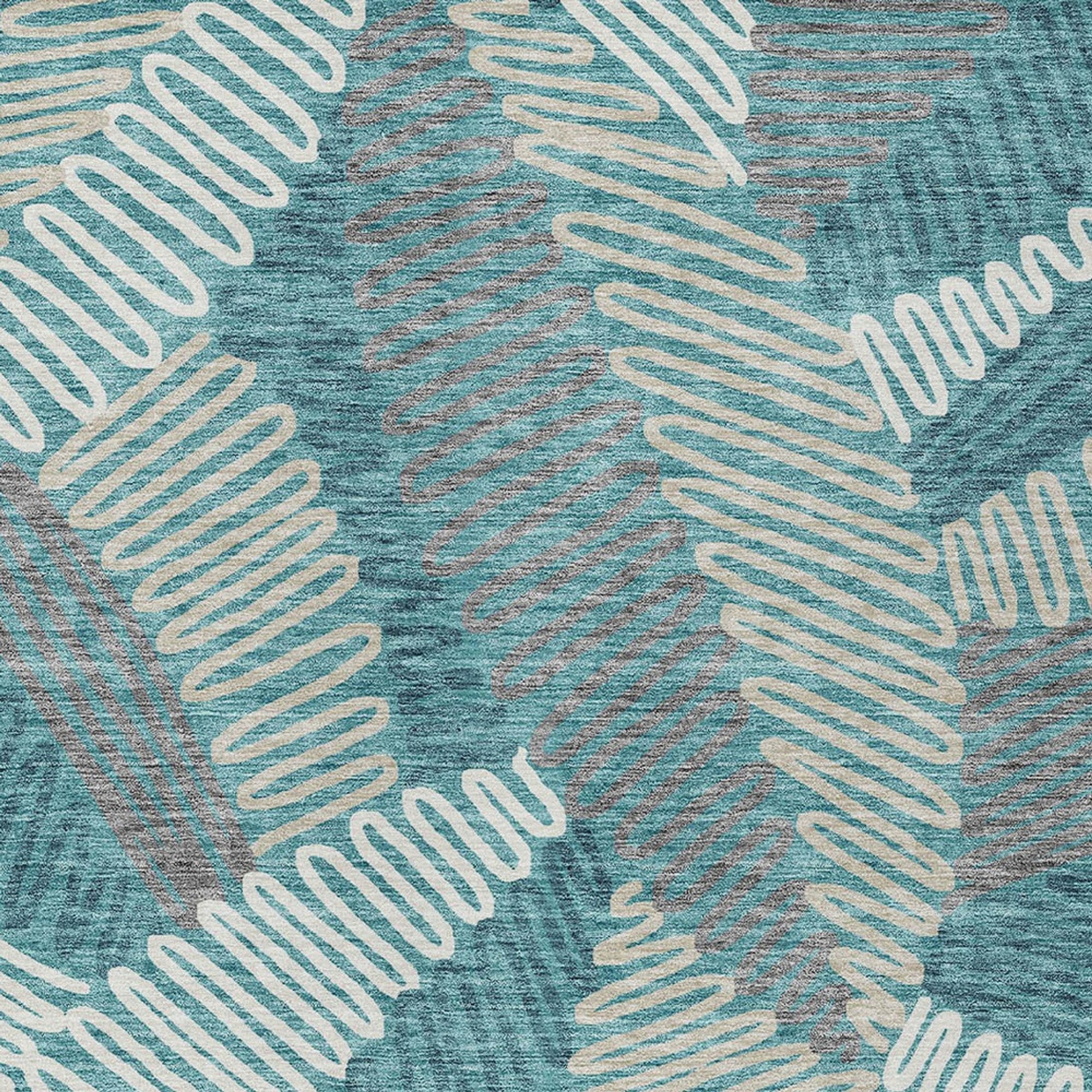 5' X 8' Teal Blue Gray And Ivory Floral Washable Indoor Outdoor Area Rug Sports & Outdoor