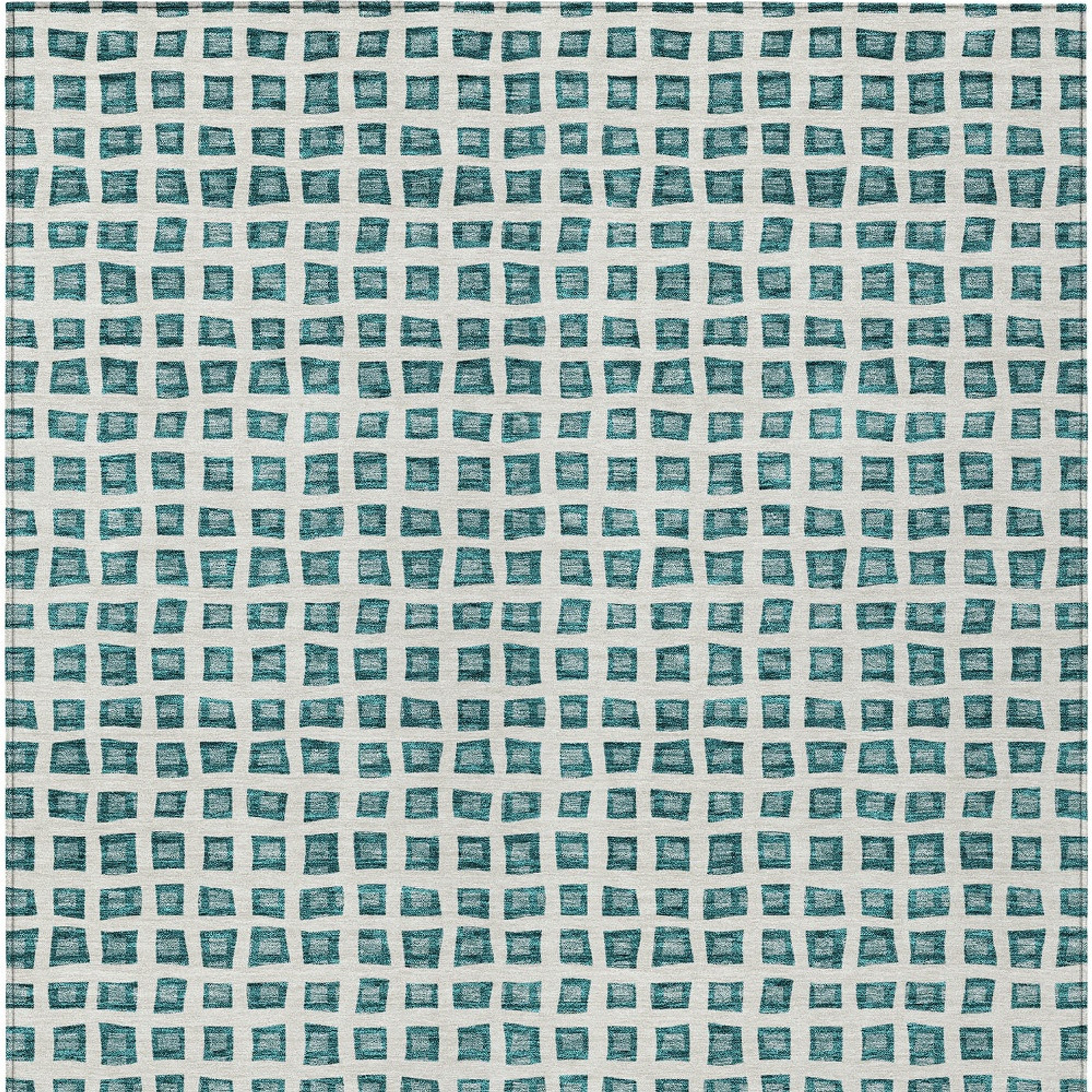 3' X 5' Teal Blue And Ivory Geometric Washable Indoor Outdoor Area Rug Sports & Outdoor