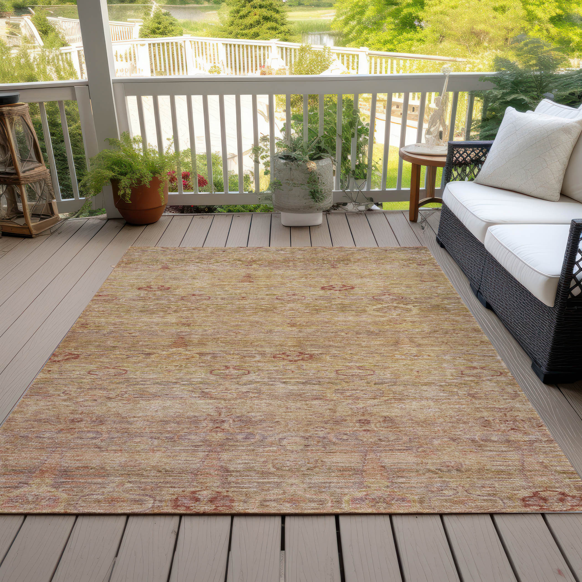 10' X 14' Coral And Copper Oriental Washable Indoor Outdoor Area Rug - Sports & Outdoor