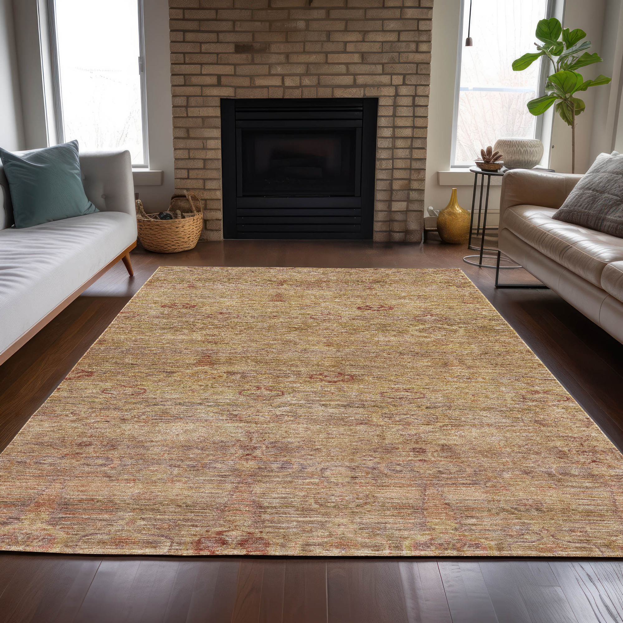 10' X 14' Coral And Copper Oriental Washable Indoor Outdoor Area Rug - Sports & Outdoor