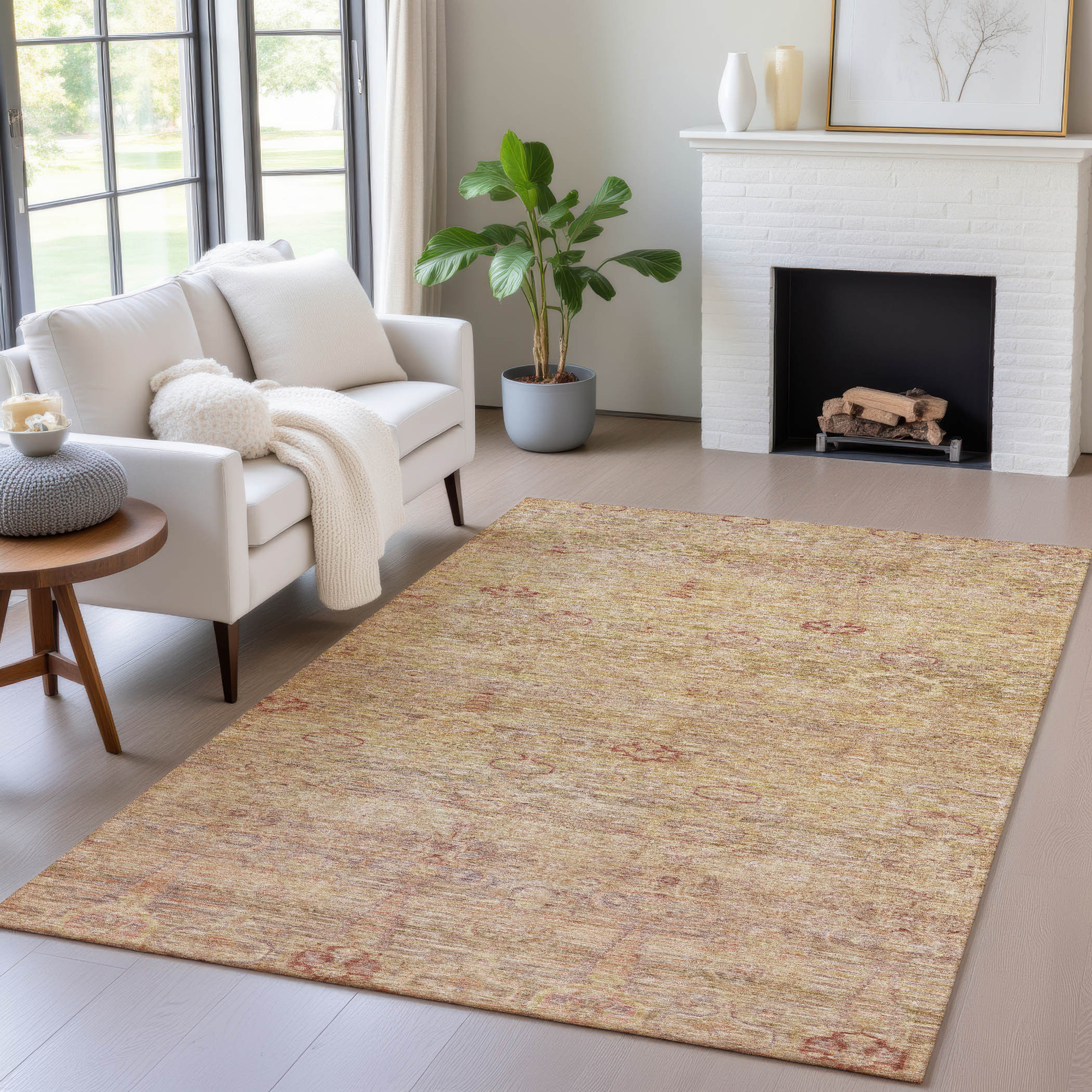 10' X 14' Coral And Copper Oriental Washable Indoor Outdoor Area Rug - Sports & Outdoor