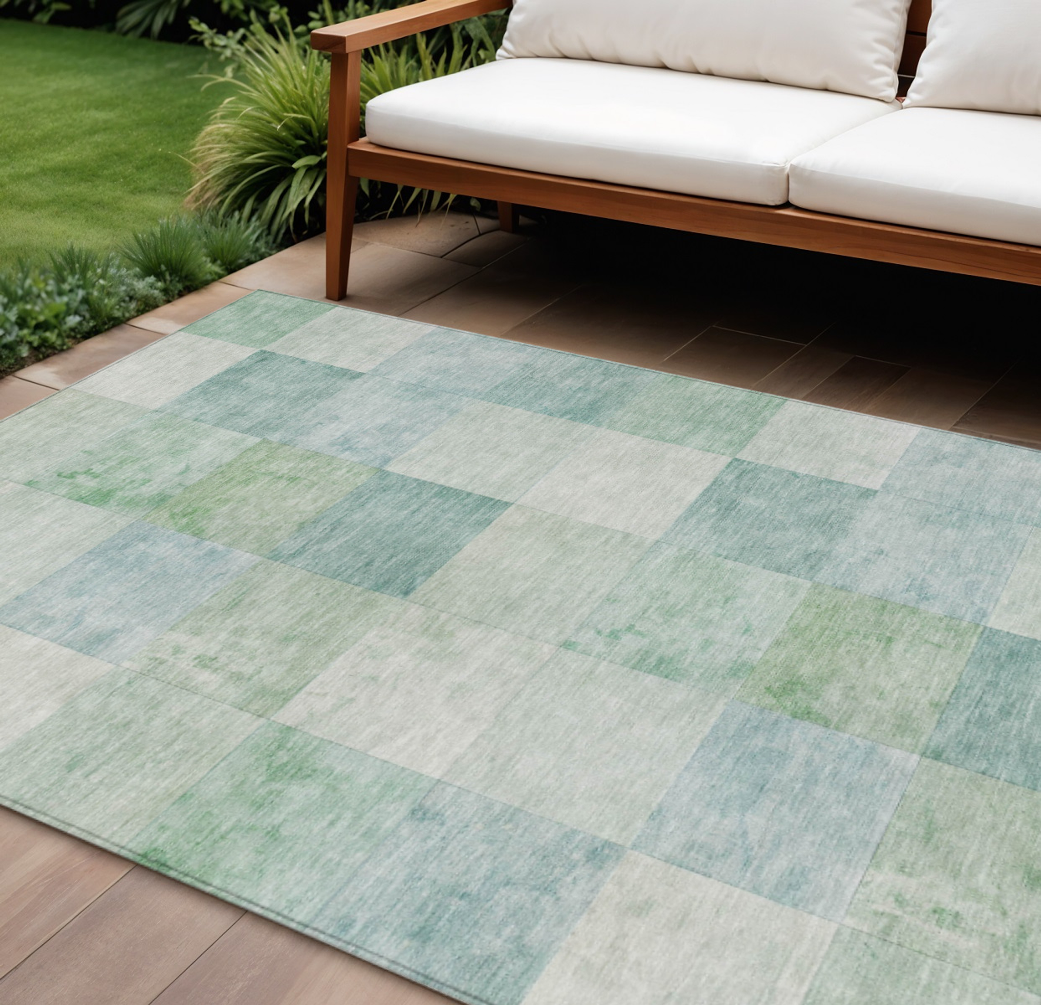 10' X 14' Blue Geometric Washable Indoor Outdoor Area Rug - Sports & Outdoor