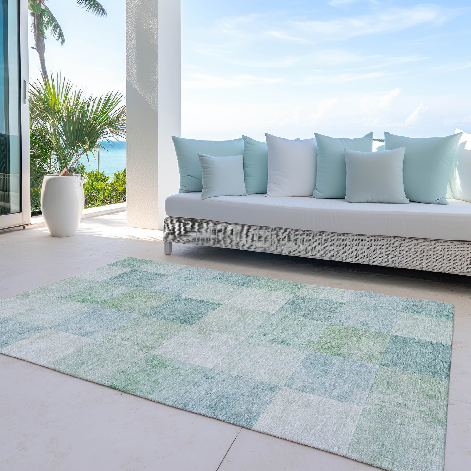 10' X 14' Blue Geometric Washable Indoor Outdoor Area Rug - Sports & Outdoor