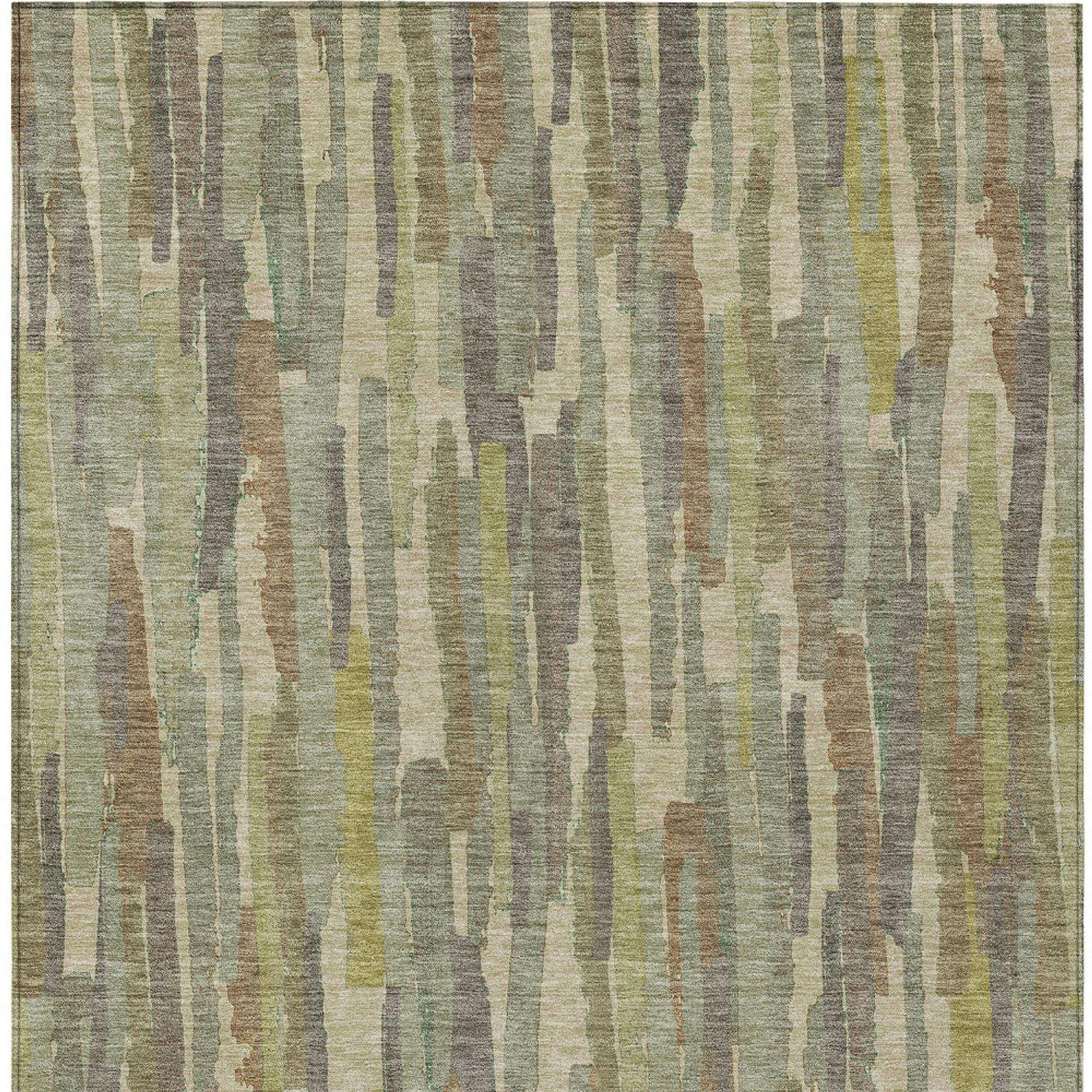 10' X 14' Artichoke Green And Ivory Striped Washable Indoor Outdoor Area Rug - Sports & Outdoor