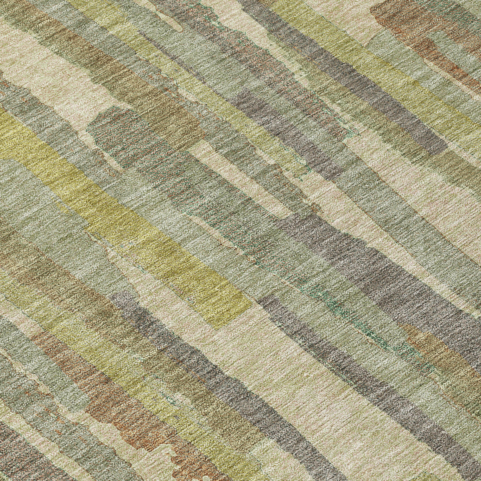 10' X 14' Artichoke Green And Ivory Striped Washable Indoor Outdoor Area Rug - Sports & Outdoor