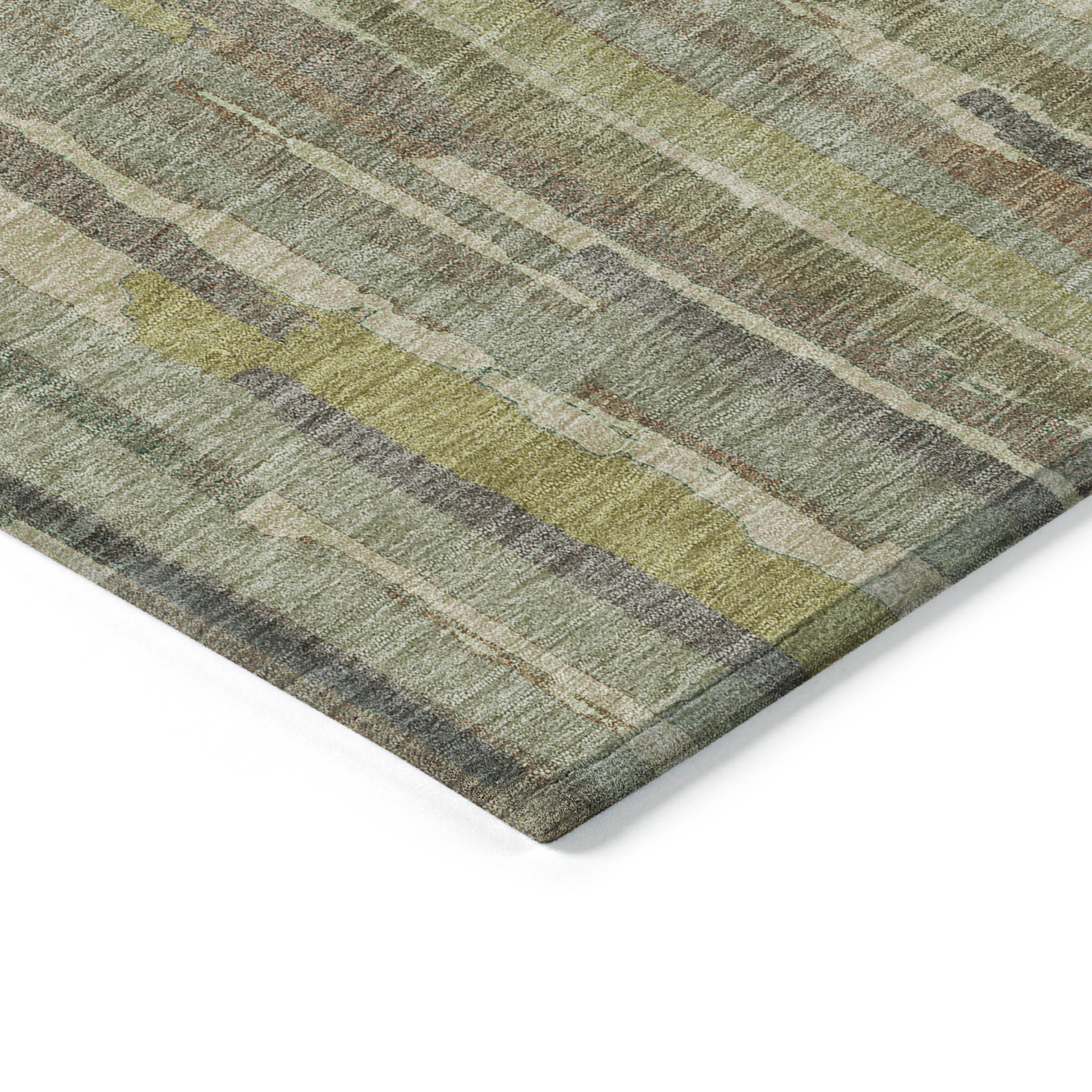 10' X 14' Artichoke Green And Ivory Striped Washable Indoor Outdoor Area Rug - Sports & Outdoor