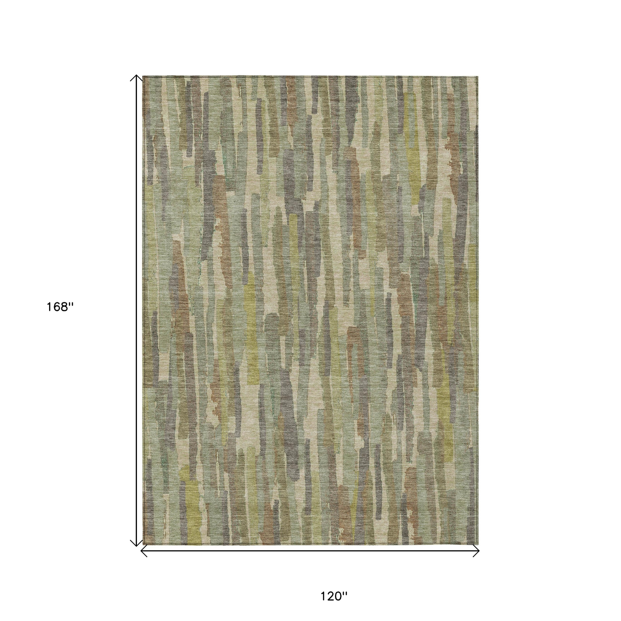 10' X 14' Artichoke Green And Ivory Striped Washable Indoor Outdoor Area Rug - Sports & Outdoor