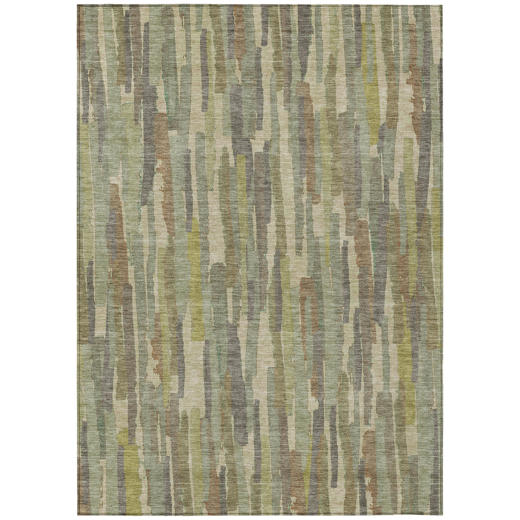 10' X 14' Artichoke Green And Ivory Striped Washable Indoor Outdoor Area Rug - Sports & Outdoor