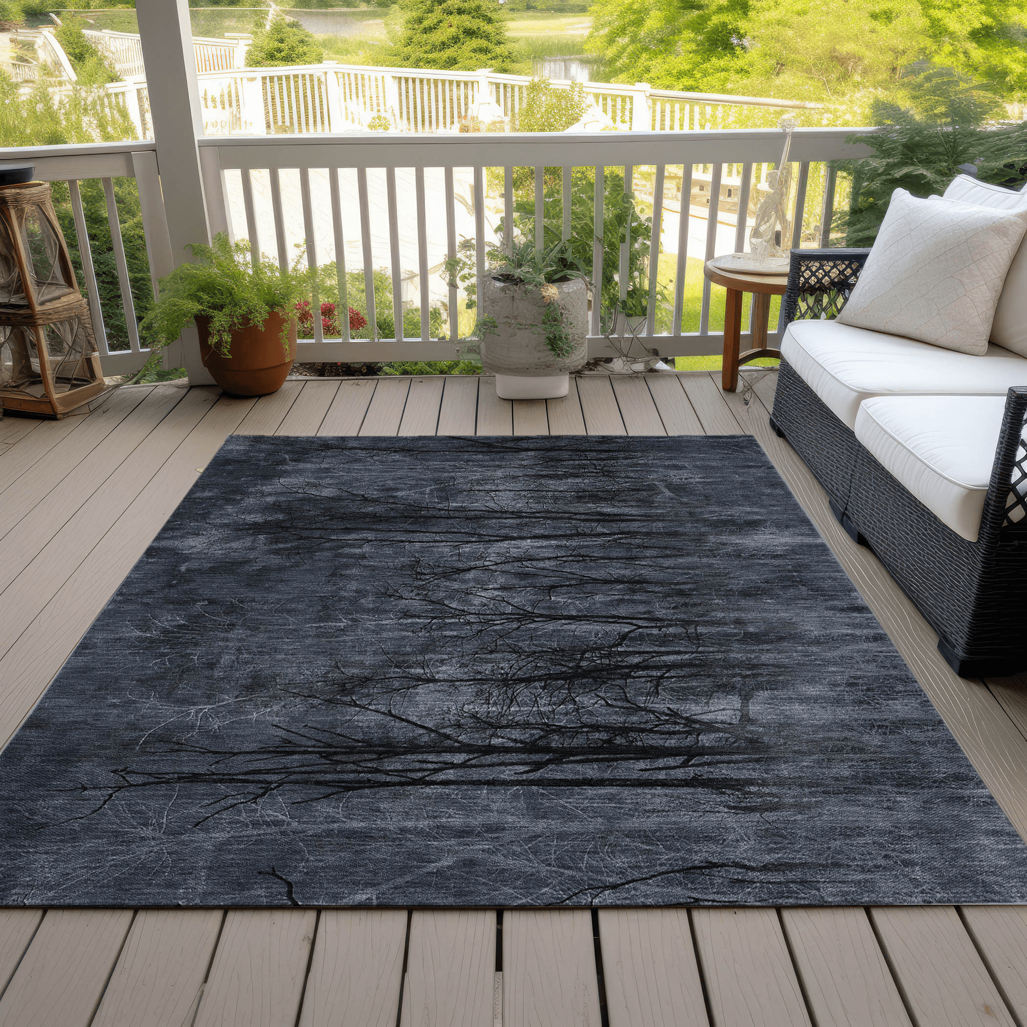 10' X 14' Charcoal And Gray Floral Washable Indoor Outdoor Area Rug - Sports & Outdoor