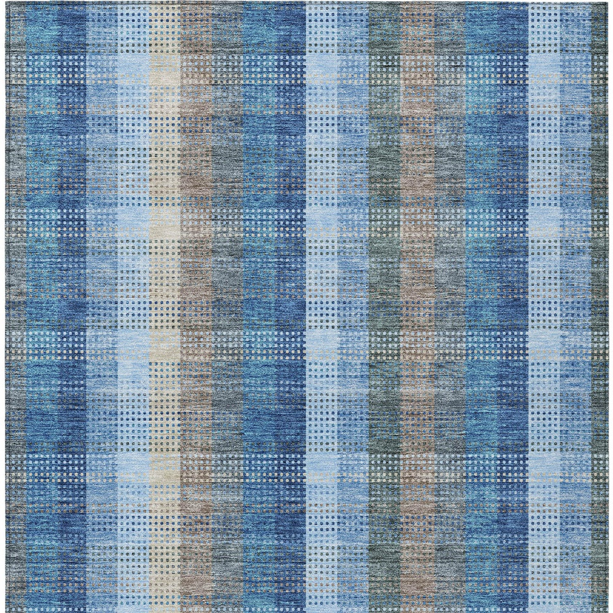 10' X 14' Denim Blue Sky Blue And Beige Plaid Washable Indoor Outdoor Area Rug - Sports & Outdoor